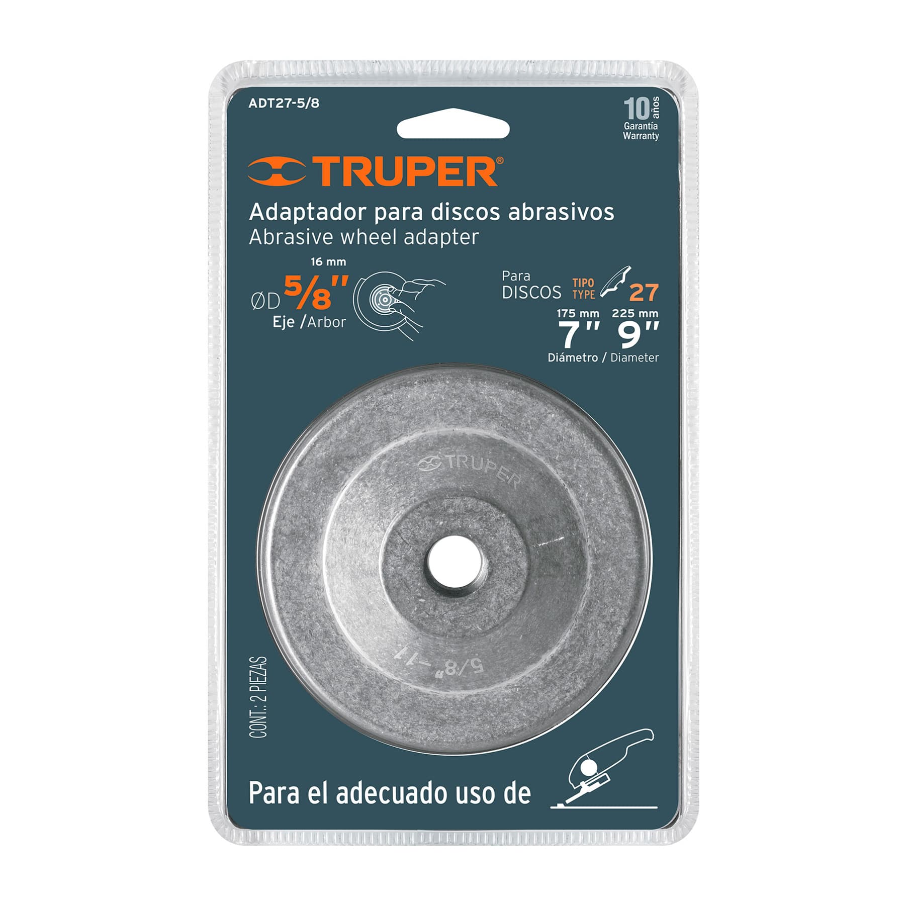 Truper ADT27-5/8 Adaptador para discos tipo 42, rosca 5/8-11 NC, de 7-9' - Ferrenacional