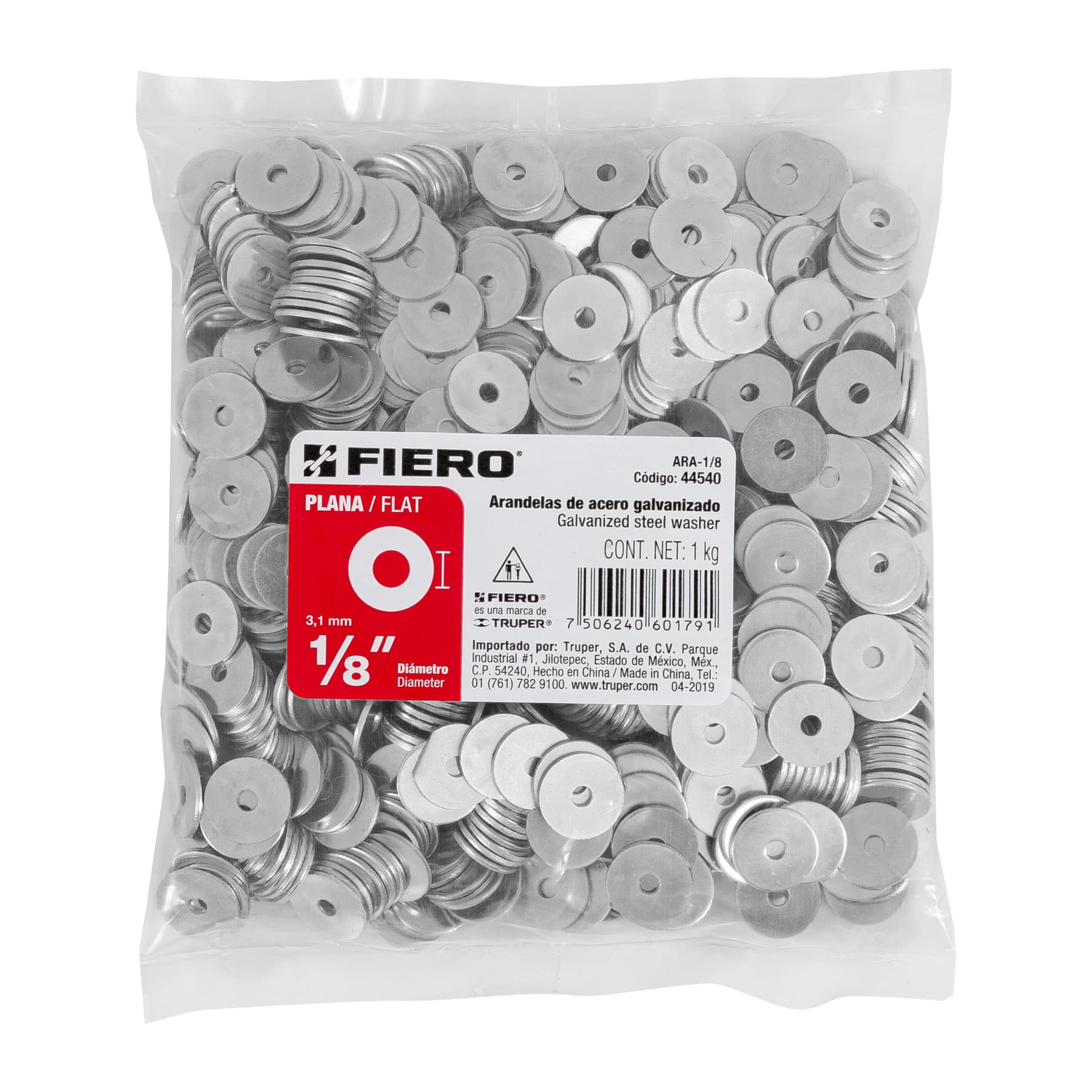 Fiero ARA-1/8 Bolsa con 1 kg de arandelas planas de 1/8'