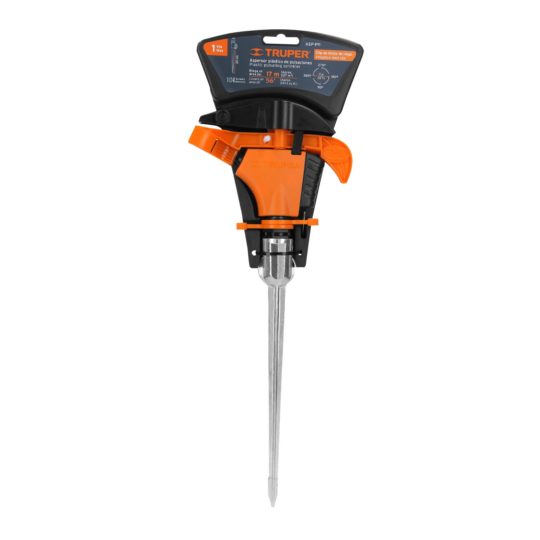 Truper ASP-P11 Aspersor plástico una vía, estaca de 11'