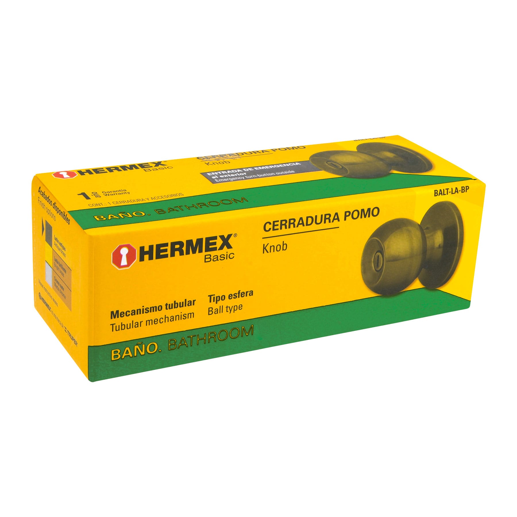 Hermex BALT-LA-BP Cerradura tipo esfera, tubular, baño, antiguo, Hermex Basic