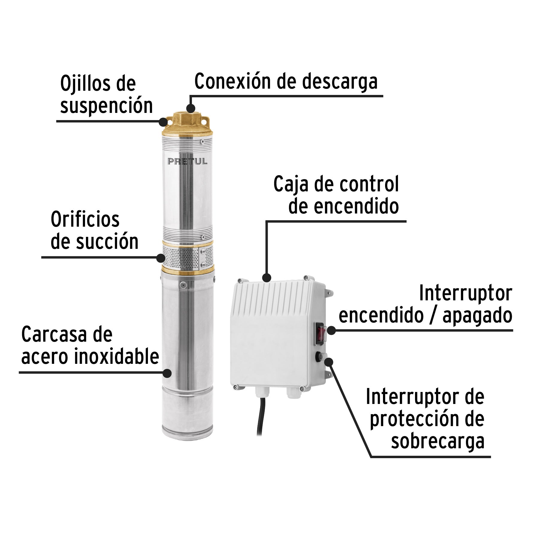 28205 BOS-1/2LMP Bomba sumergible tipo bala, 1/2HP, uso agrícola, PRETUL