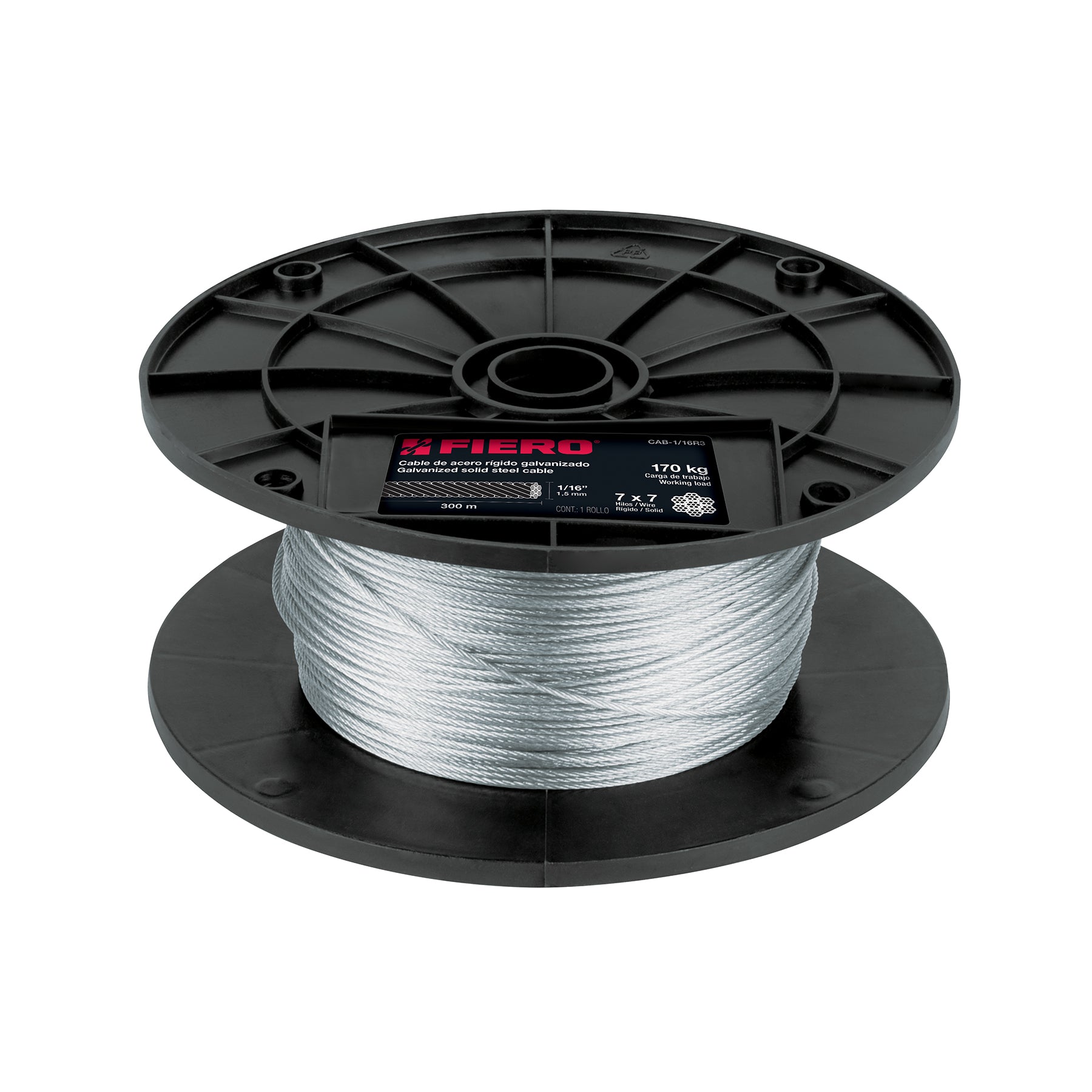 Fiero CAB-1/16R3 Cable rígido 1/16' de acero 7x7 hilos, 300 m