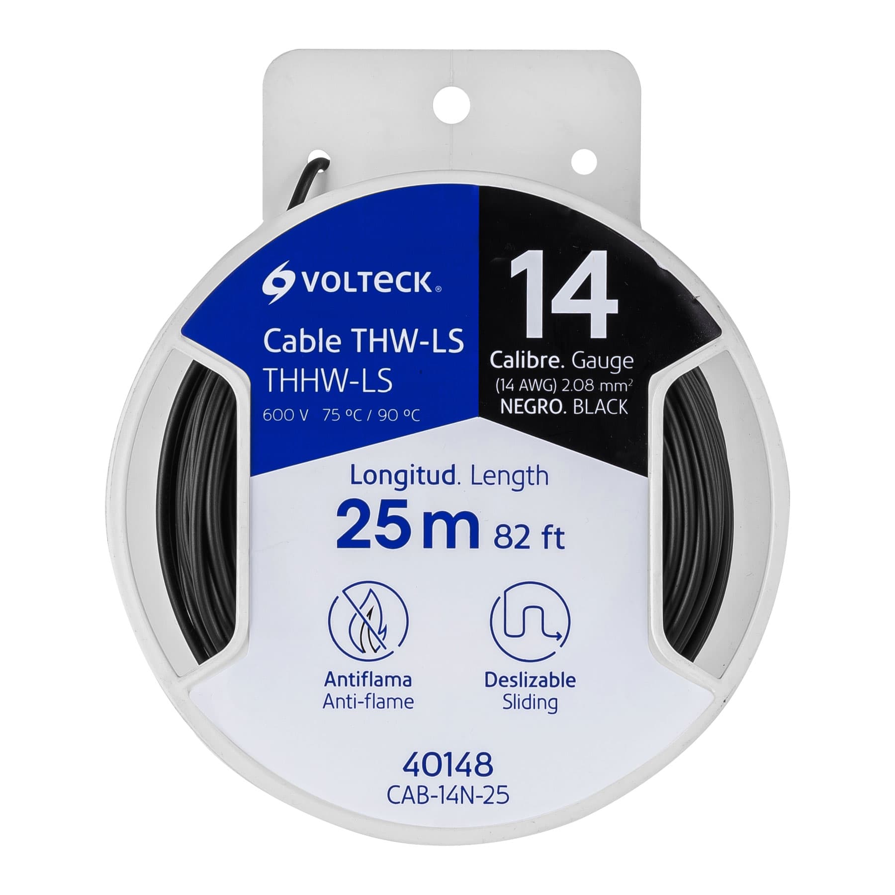 Volteck CAB-14N-25 Carrete con 25 m de cable THHW-LS 14 AWG negro