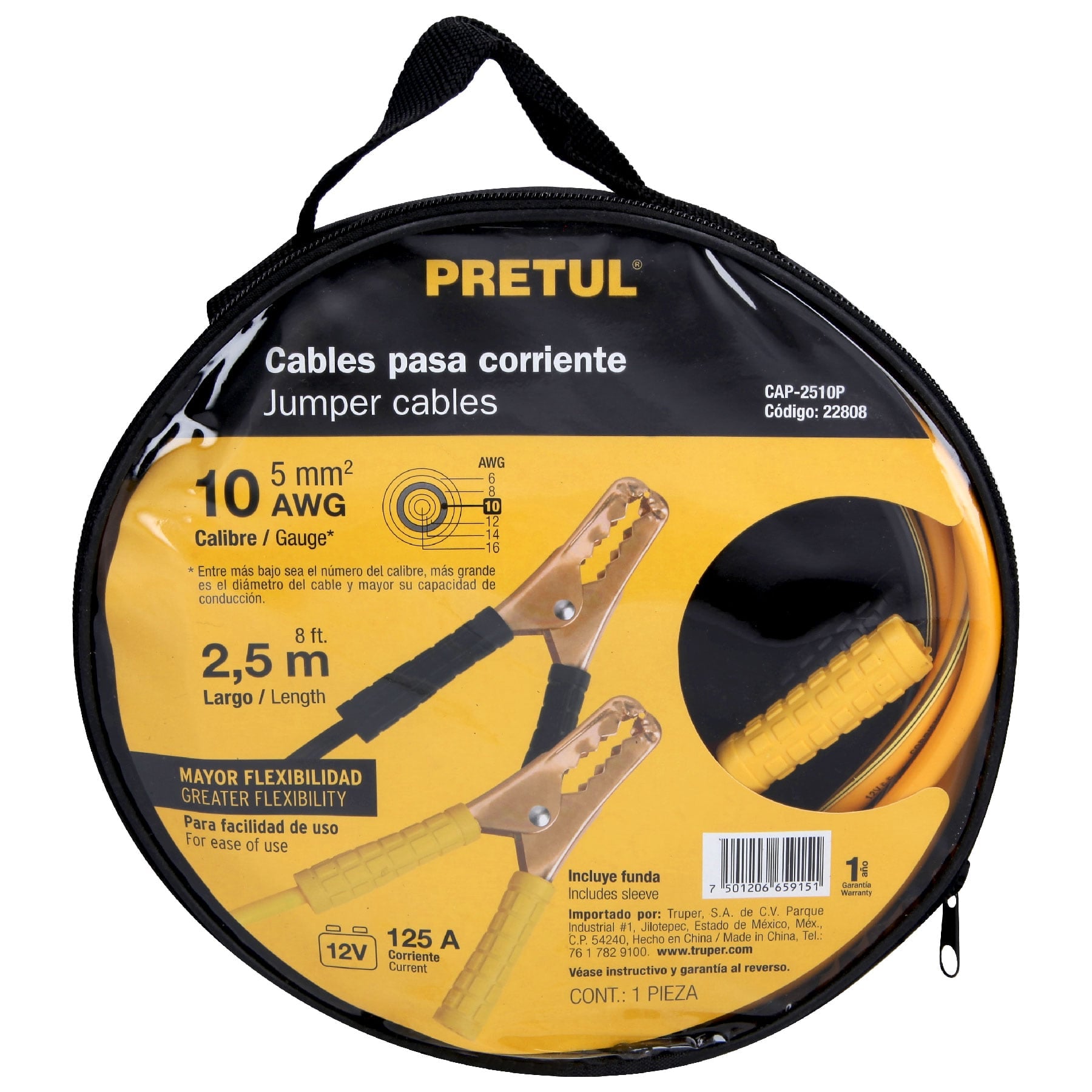 Pretul CAP-2510P Cables pasa corriente, 2.5 m, calibre 10 AWG, Pretul