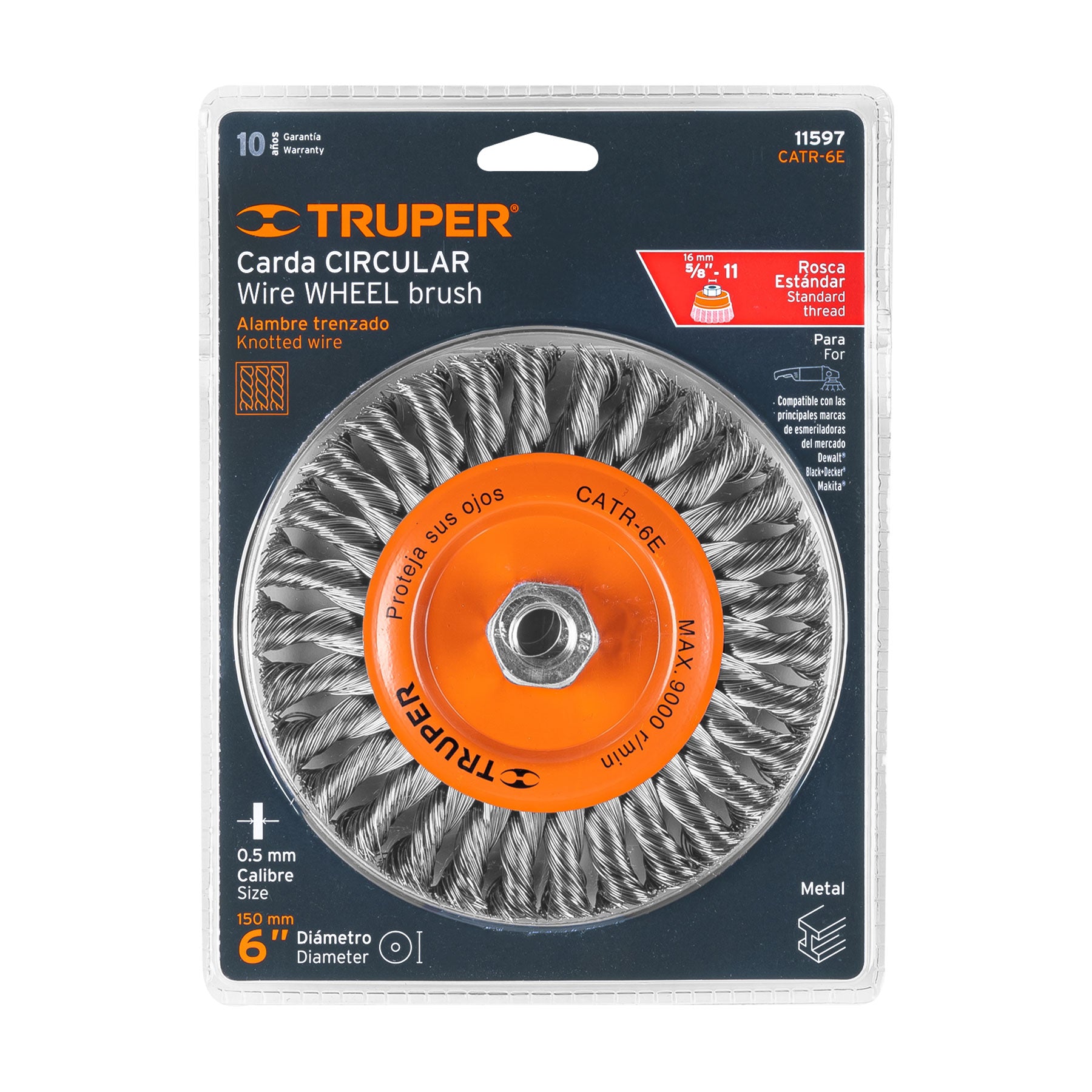 Truper CATR-6E Carda trenzado, 6 X 3/4' para esmeriladora