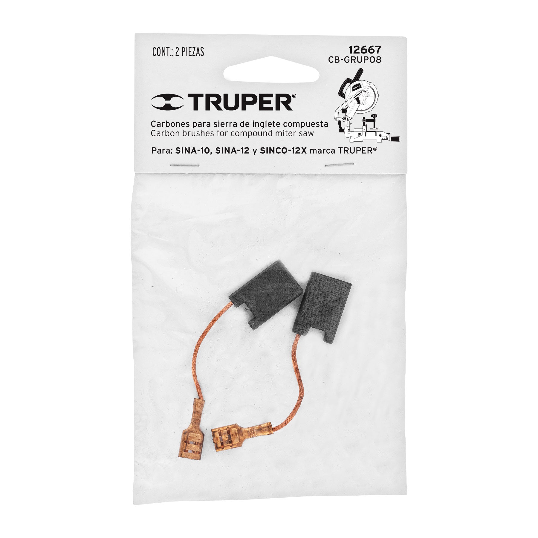 Truper CB-GRUPO8 Bolsa con 2 carbones repuesto para sierras inglete Grupo 8