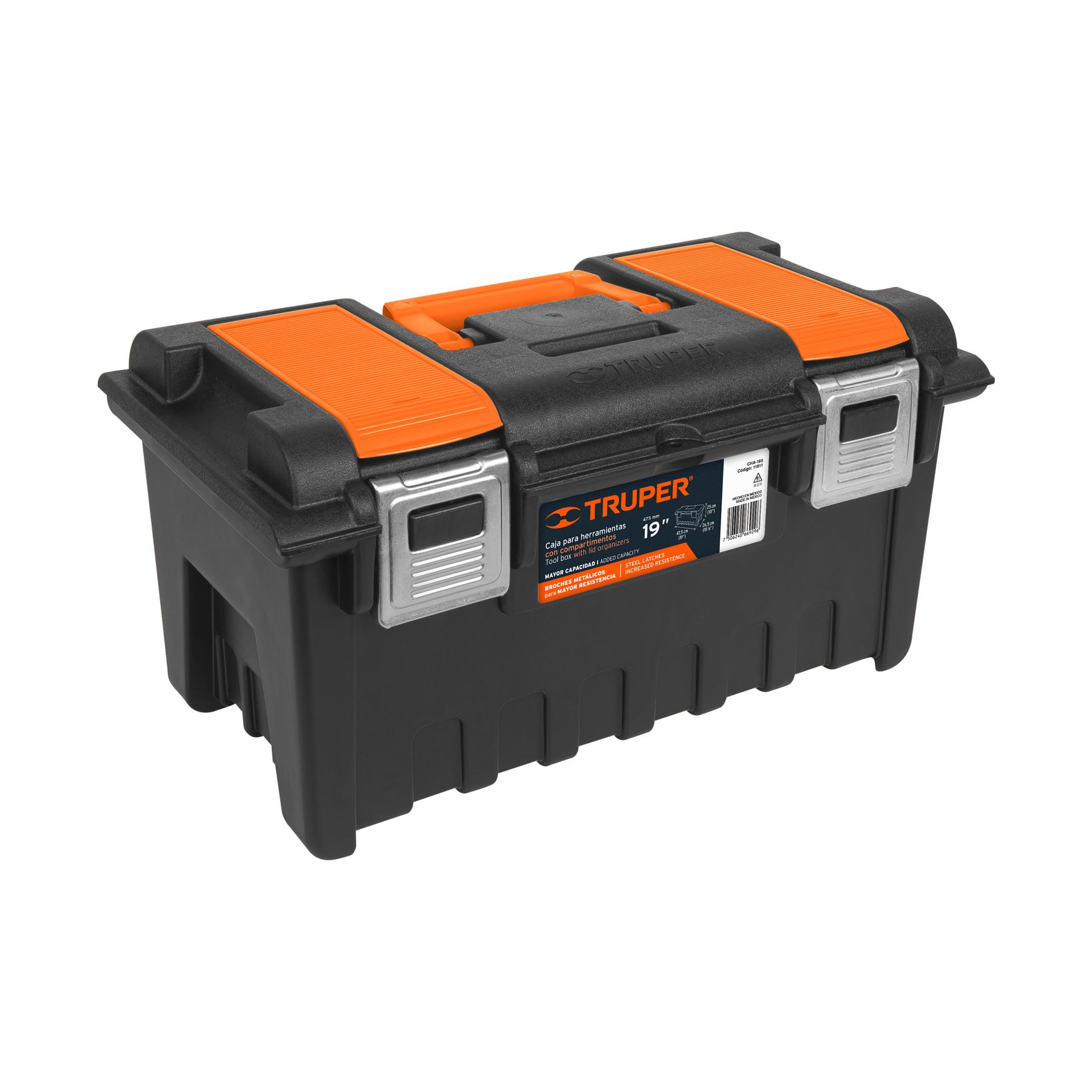 Truper CHA-19S Caja p/herramienta 19' c/compartimentos y broches metálicos