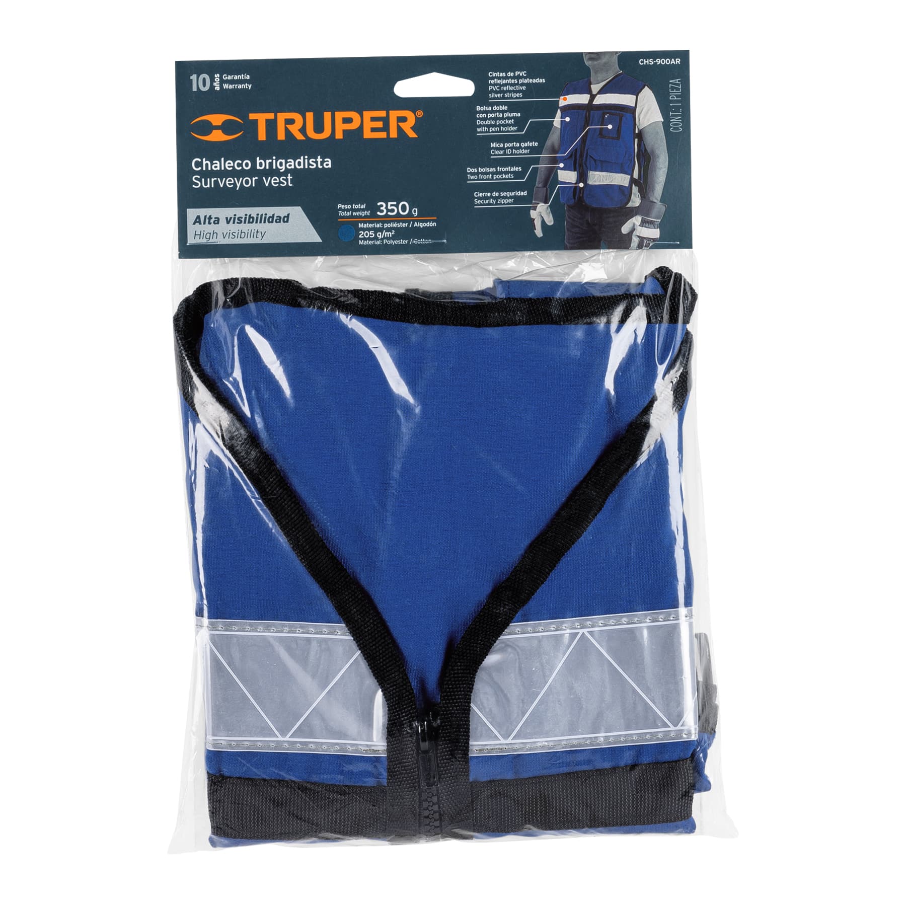 Truper CHS-900AR Chaleco brigadista con cintas reflejantes, color azul rey