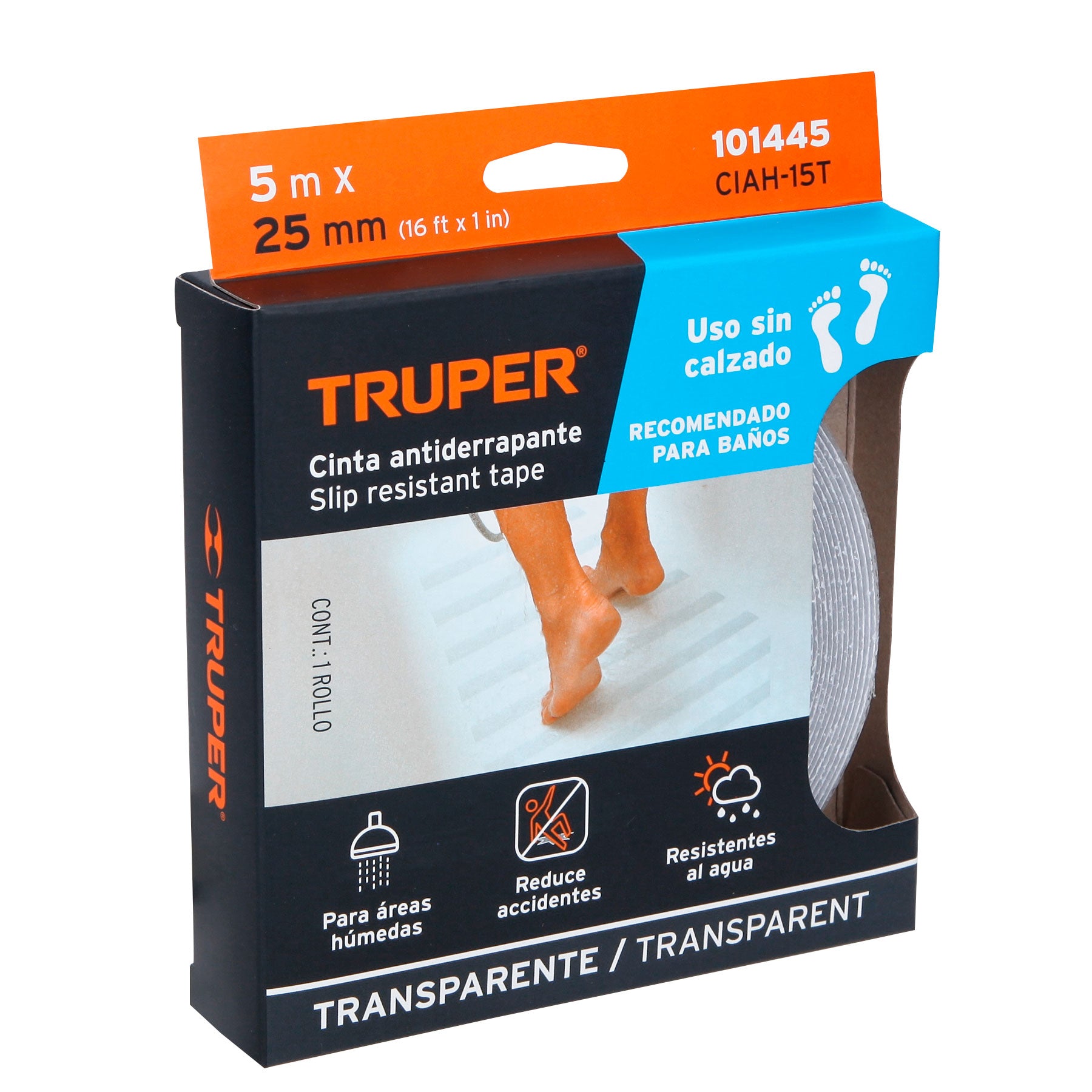 Truper CIAH-15T Rollo 5 m cinta antiderrapante transp. 25mm p/áreas húmedas