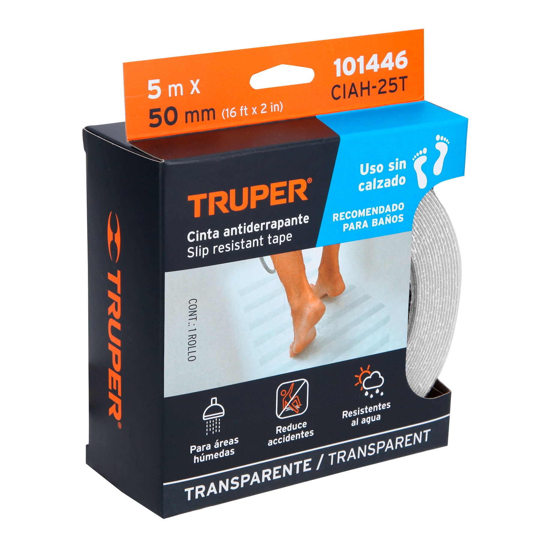 Truper CIAH-25T Rollo 5 m cinta antiderrapante transp. 50mm p/áreas húmedas