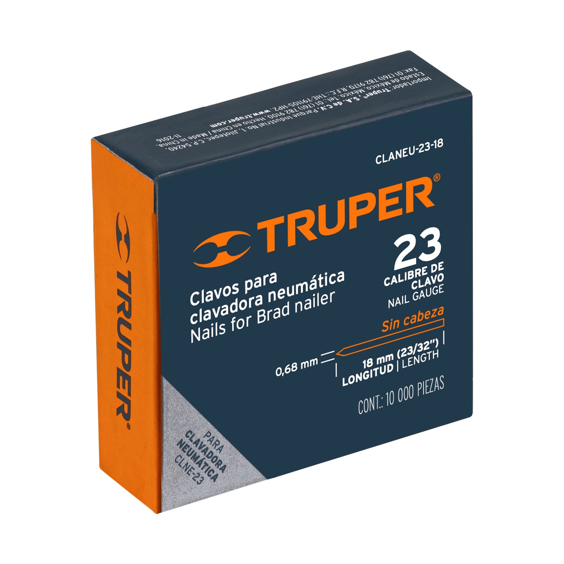 Truper CLANEU-23-18 Caja con 10000 clavos calibre 23, 18 mm para CLNE-23