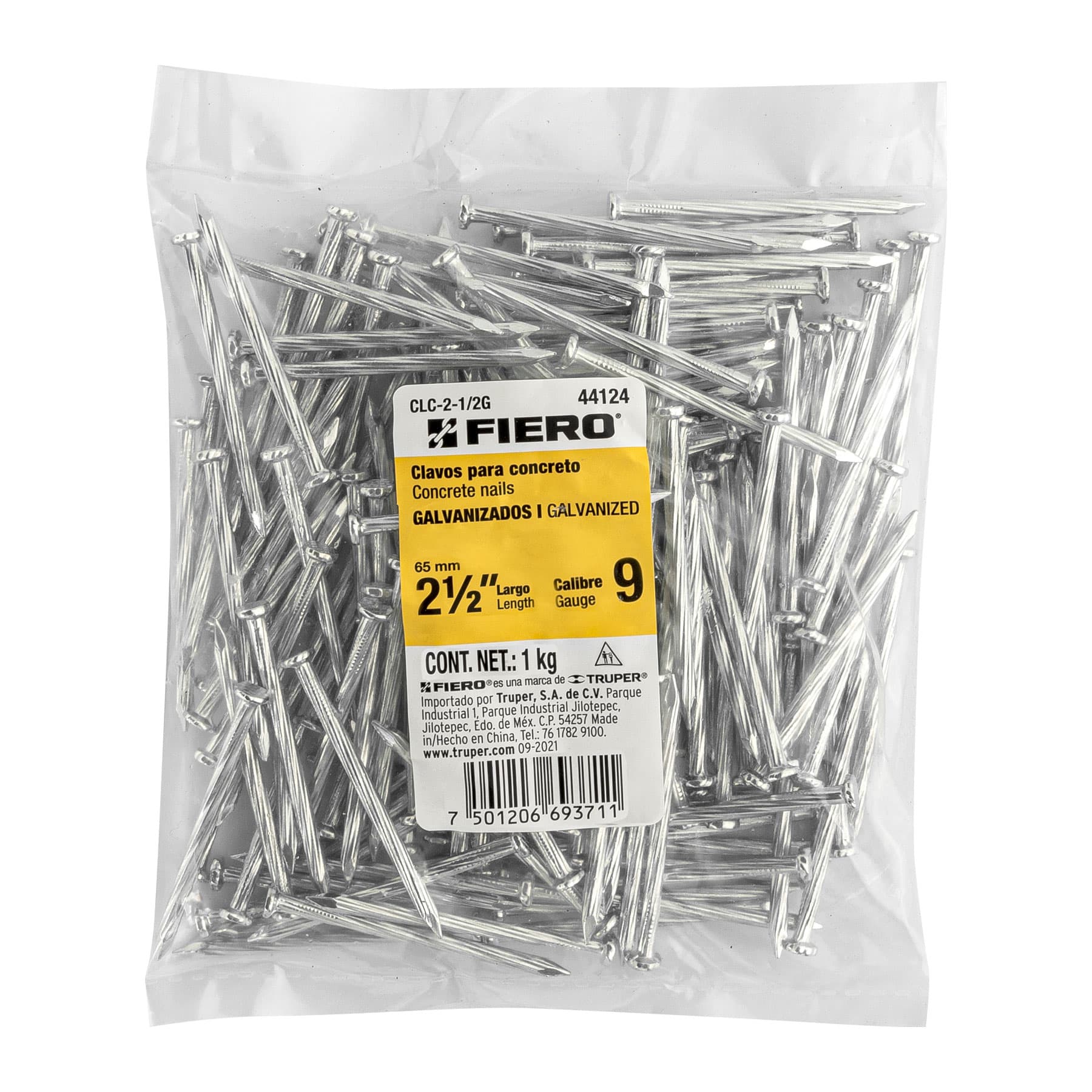 Fiero CLC-2-1/2G Bolsa con 1 kg de clavos para concreto galvanizados 2-1/2'