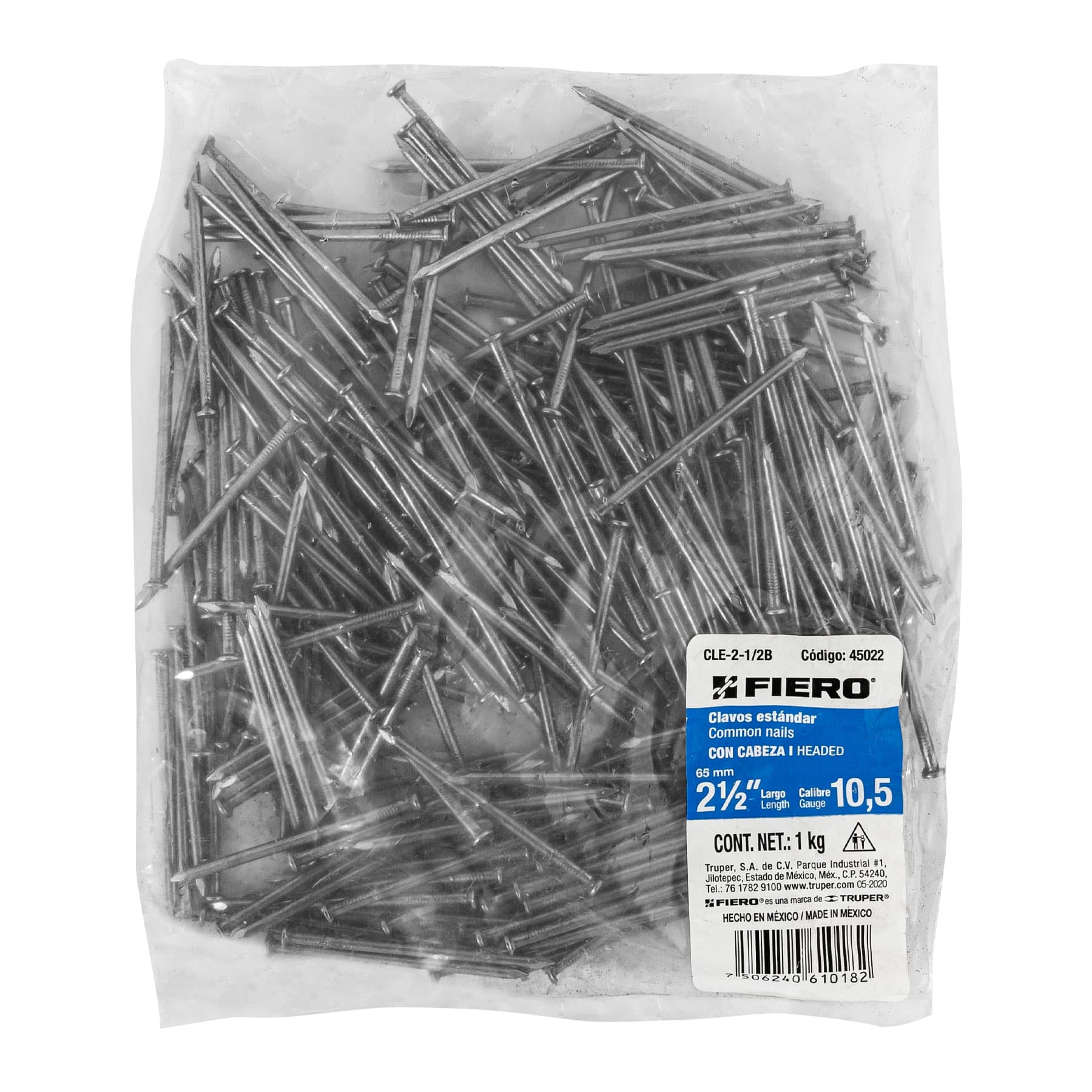 Fiero CLE-2-1/2B Bolsa con 1 kg de clavo estándar 2-1/2' con cabeza