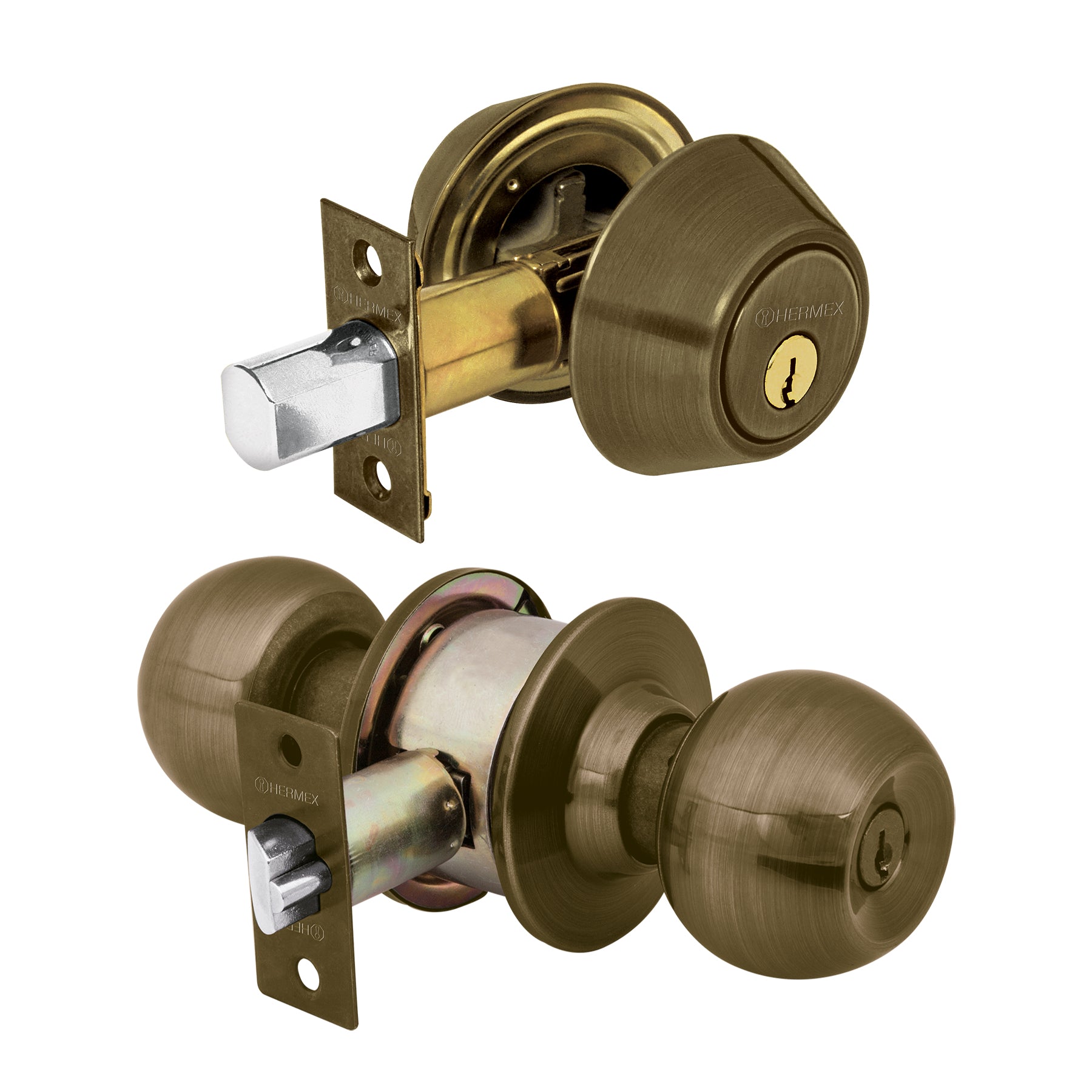 Hermex CMB-22P Combo cerraduras, llave-llave, latón antiguo