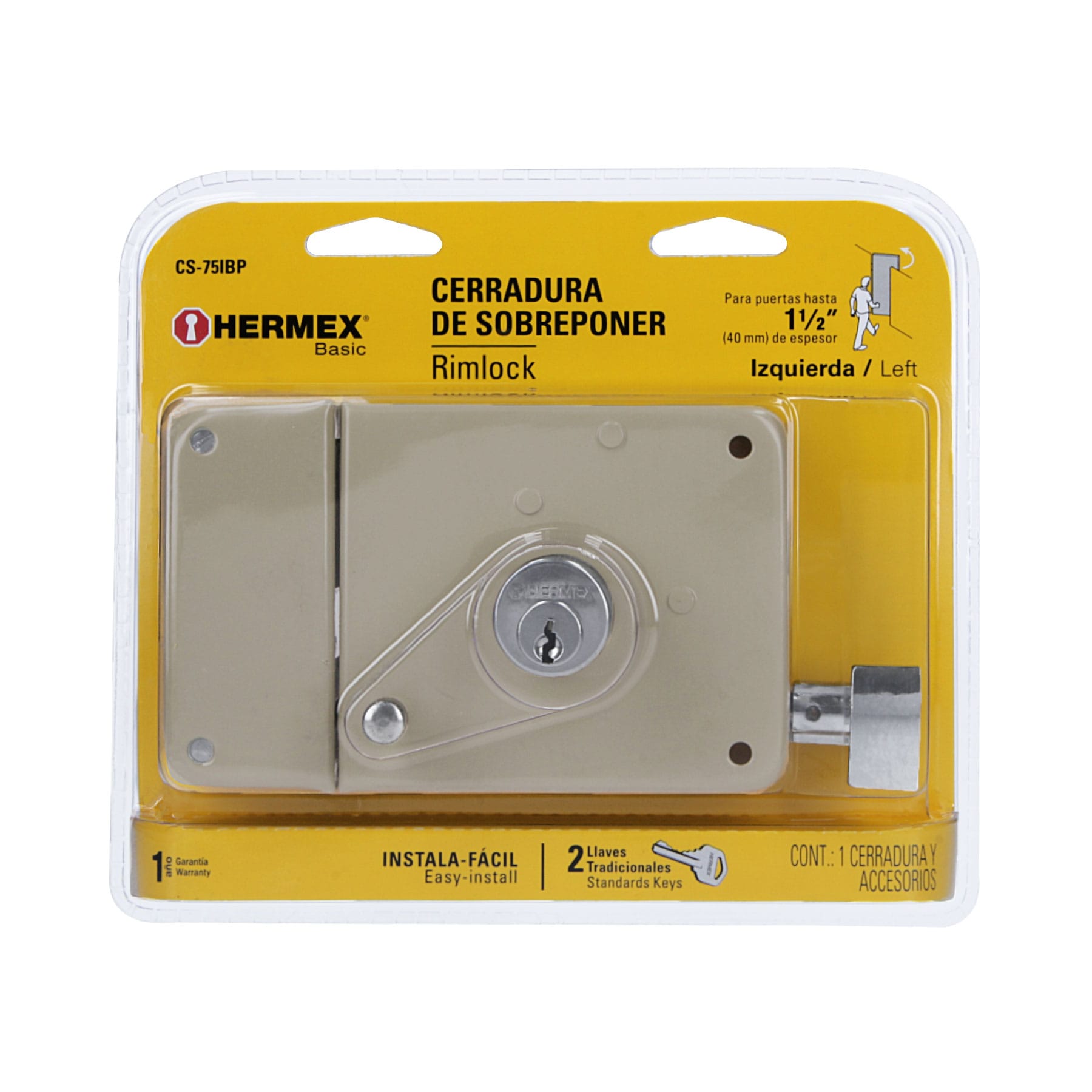 Hermex CS-75IBP Cerradura sobreponer izq instala-fácil, blíster, Basic