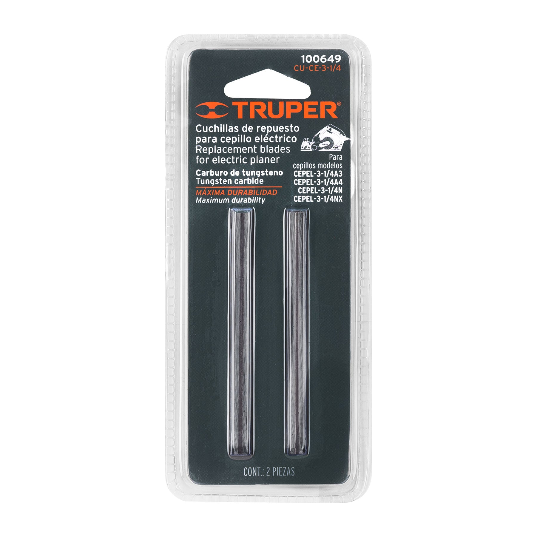 Truper CU-CE-3-1/4 Blíster con 2 cuchillas carburo de tungsteno p/CEPEL-3-1/4A4
