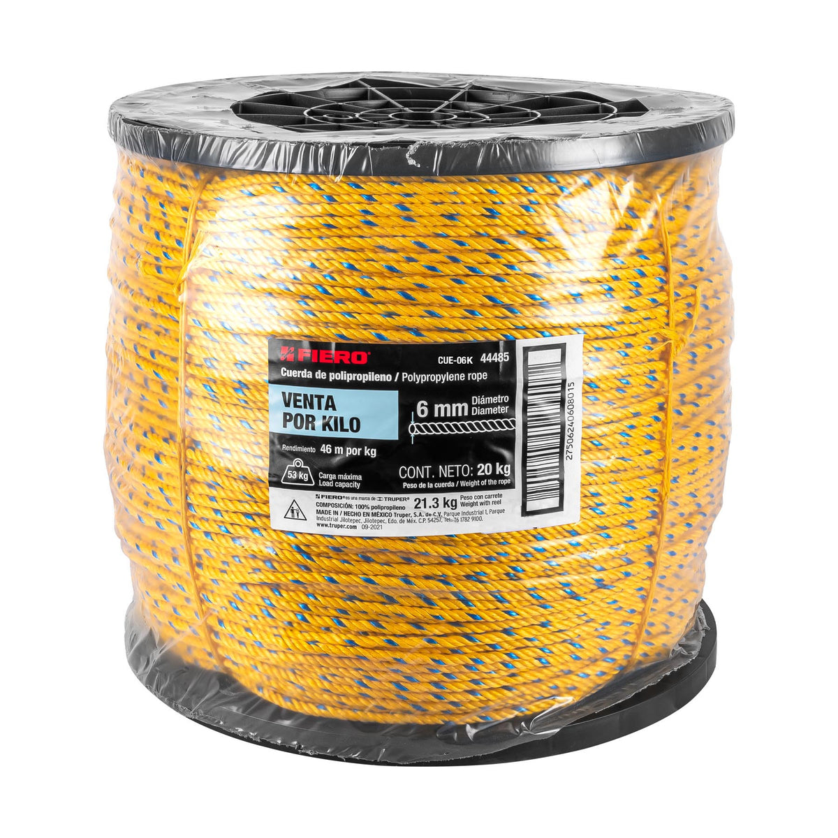 Fiero CUE-06K Kilo de cuerda amarilla de polipropileno 6 mm, rollo 20 ...