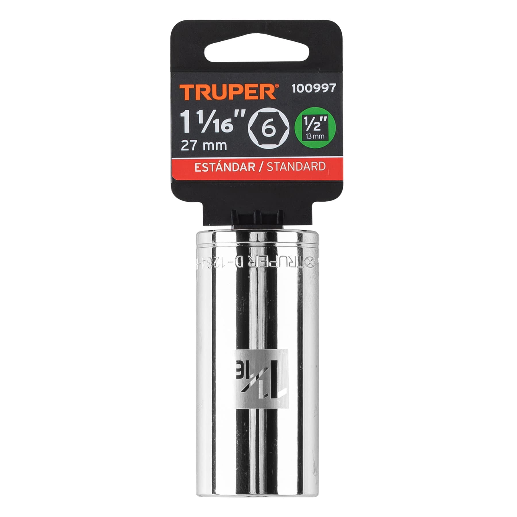 Truper D-1234-HL Dado largo de 1-1/16', 6 puntas, cuadro 1/2'
