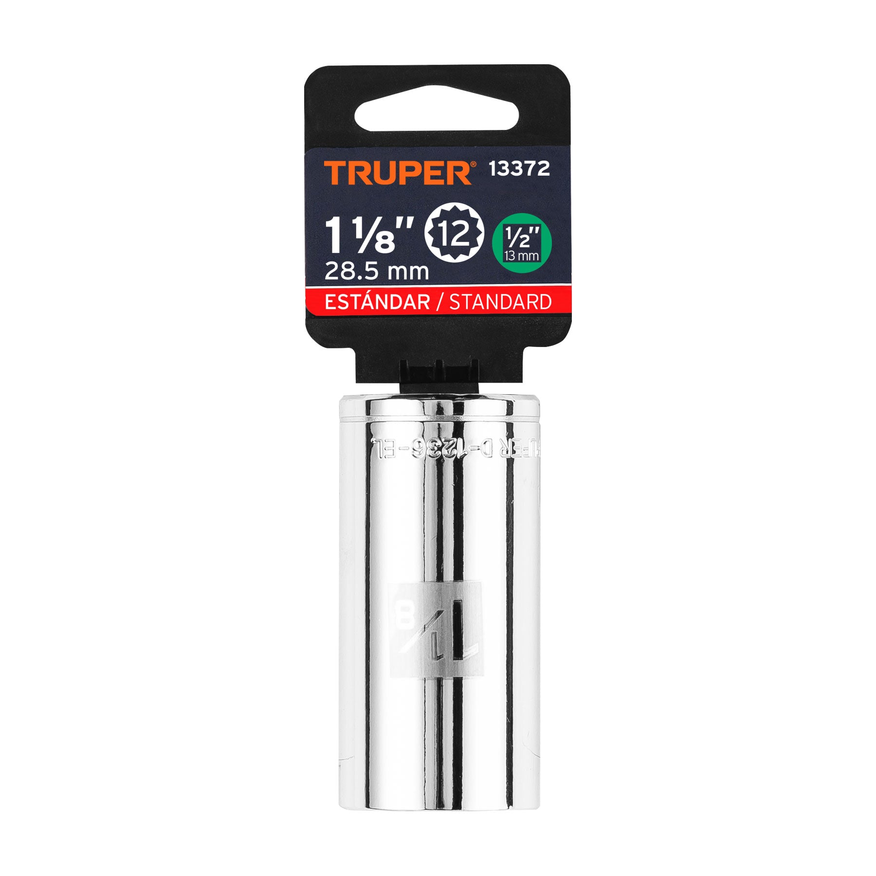 Truper D-1236-EL Dado de 12 puntas, largo, cuadro 1/2' de 1-1/8'