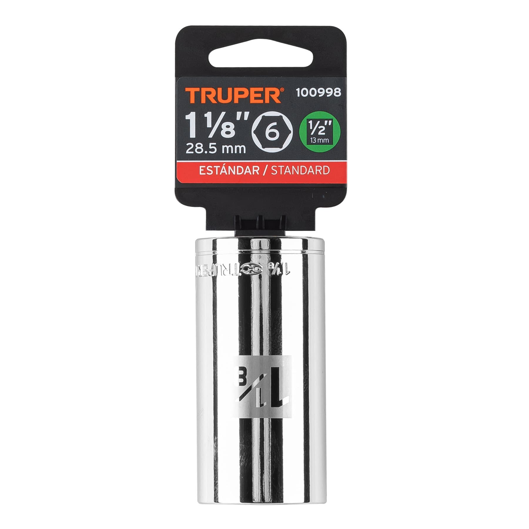 Truper D-1236-HL Dado largo de 1-1/8', 6 puntas, cuadro 1/2'