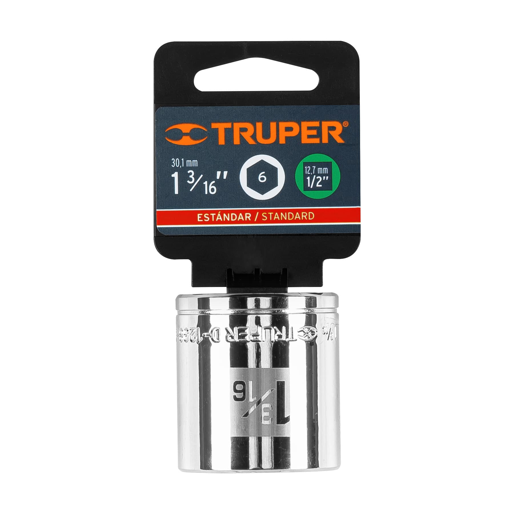 Truper D-1238-H Dado de 1-3/16', 6 puntas, cuadro 1/2'