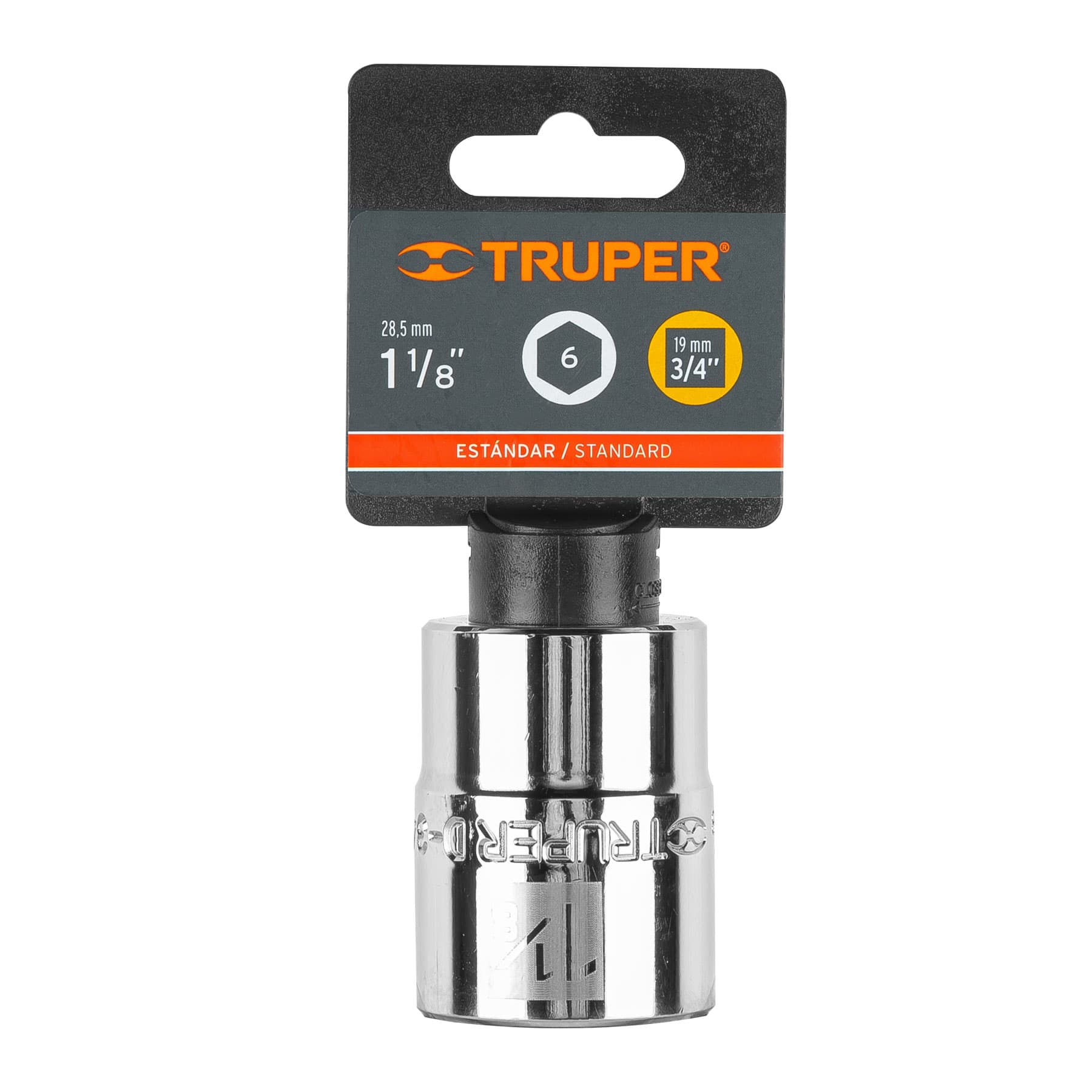 Truper D-3436-H Dado de 1-1/8', 6 puntas, cuadro 3/4'