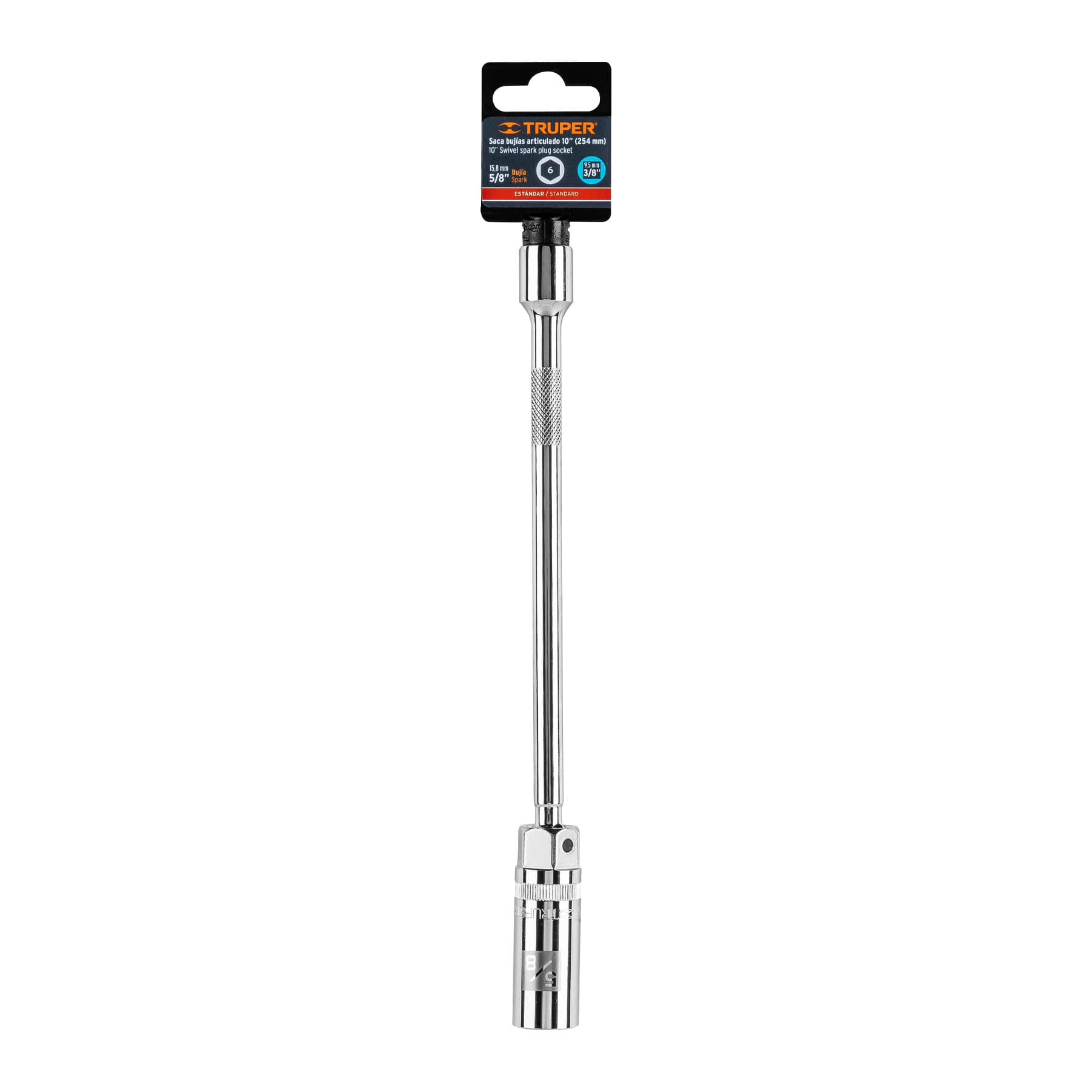 Truper D-3820-BE10 Dado p/bujías 5/8' articulado con extensión 10', cuadro 3/8'