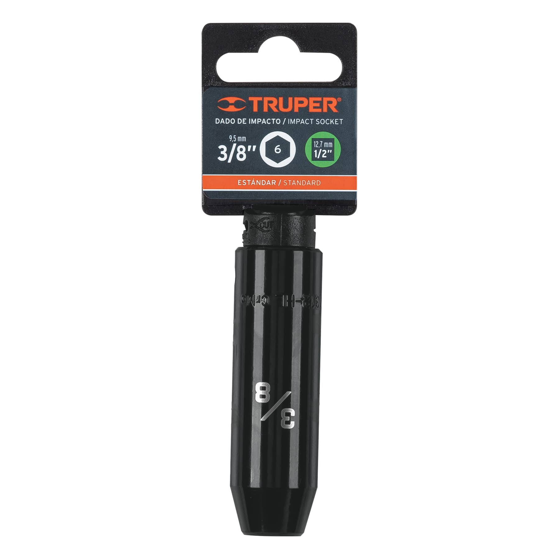 Truper D-7312-HL Dado largo impacto de 3/8', 6 puntas, cuadro 1/2'