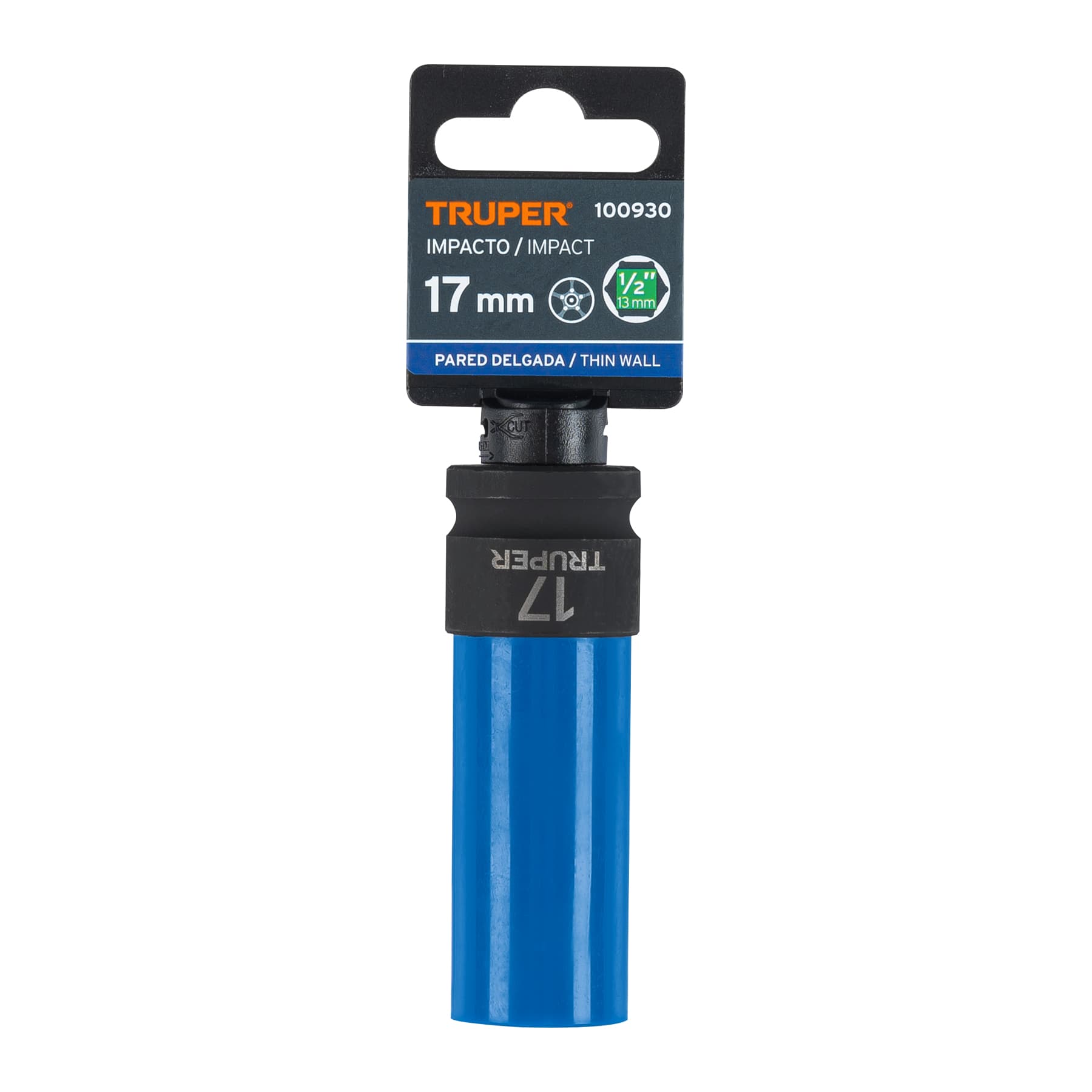 Truper D-7317-MLPD Dado largo impacto prot. plást. 17 mm, 6 puntas, cuadro 1/2'