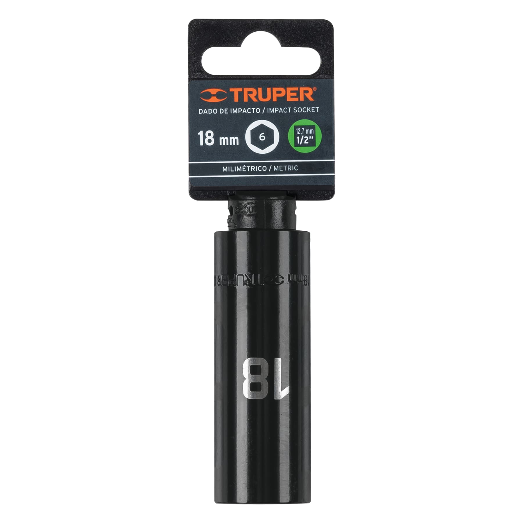 Truper D-7318-ML Dado largo cuadro 1/2' de impacto 6 puntas de 18 mm
