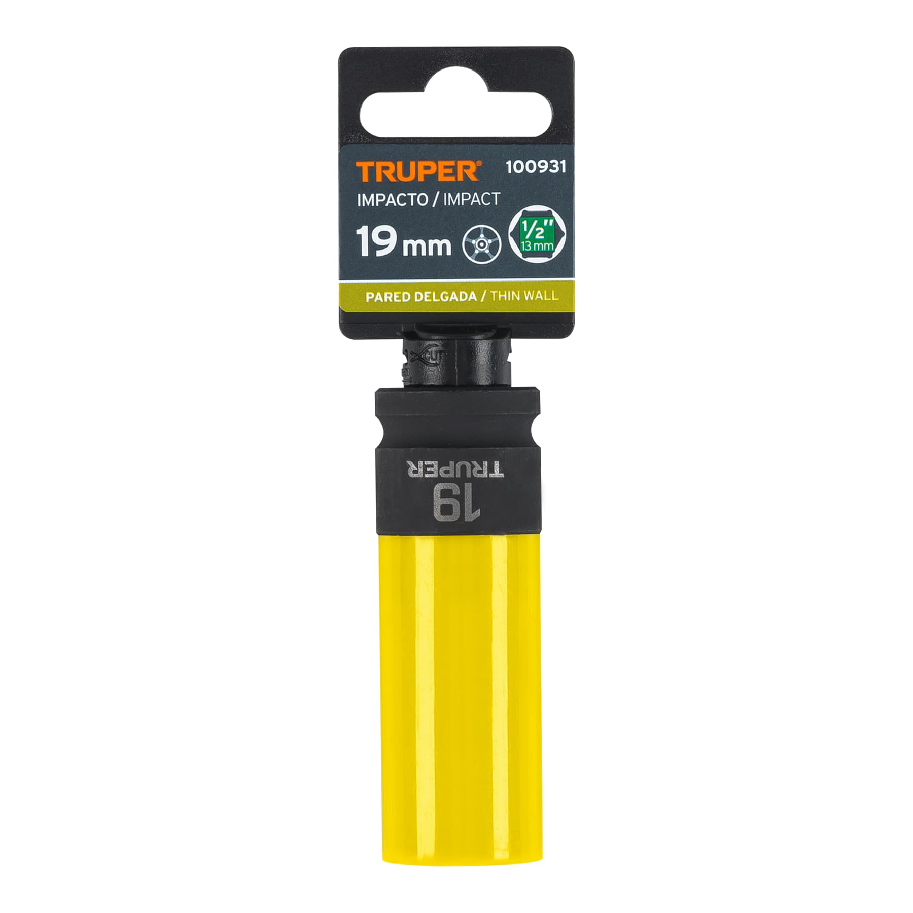 Truper D-7319-MLPD Dado largo impacto prot. plást. 19 mm, 6 puntas, cuadro 1/2'