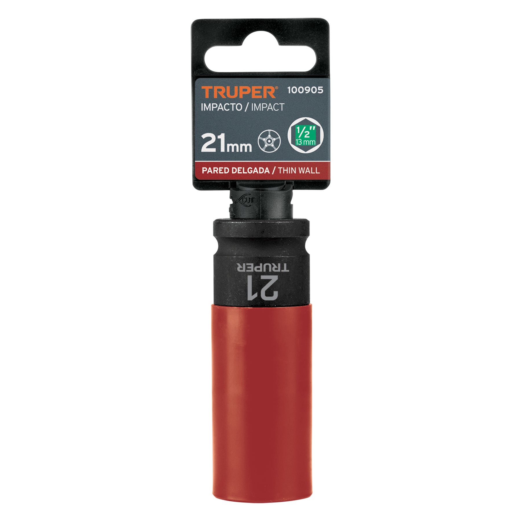 Truper D-7321-MLPD Dado largo impacto prot. plást. 21 mm, 6 puntas, cuadro 1/2'