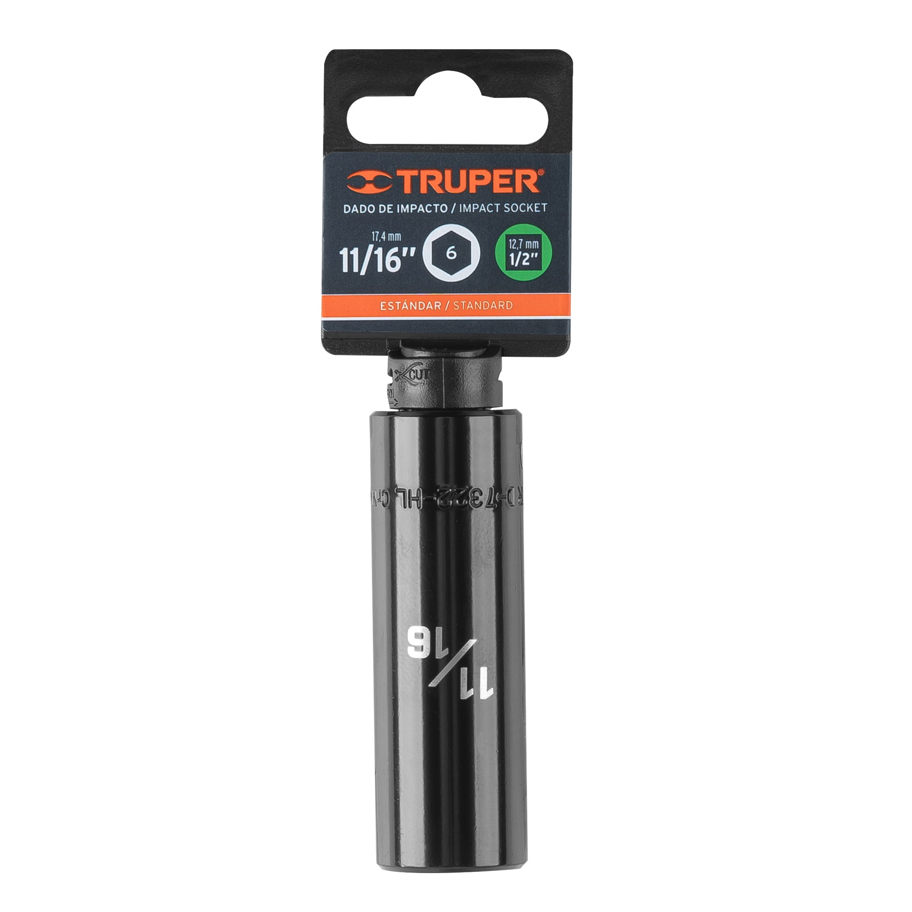 Truper D-7322-HL Dado largo impacto de 11/16', 6 puntas, cuadro 1/2'