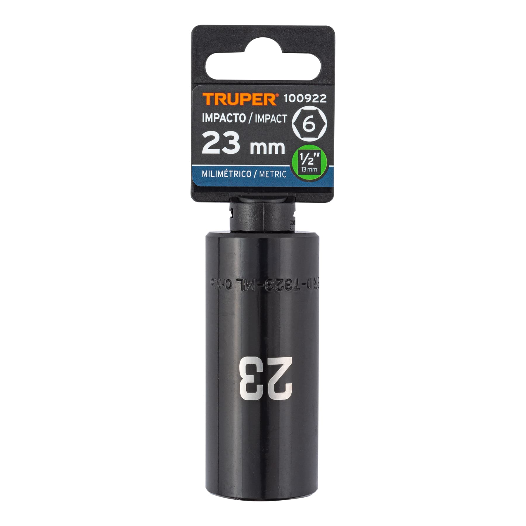 Truper D-7323-ML Dado largo impacto de 23 mm, 6 puntas, cuadro 1/2'