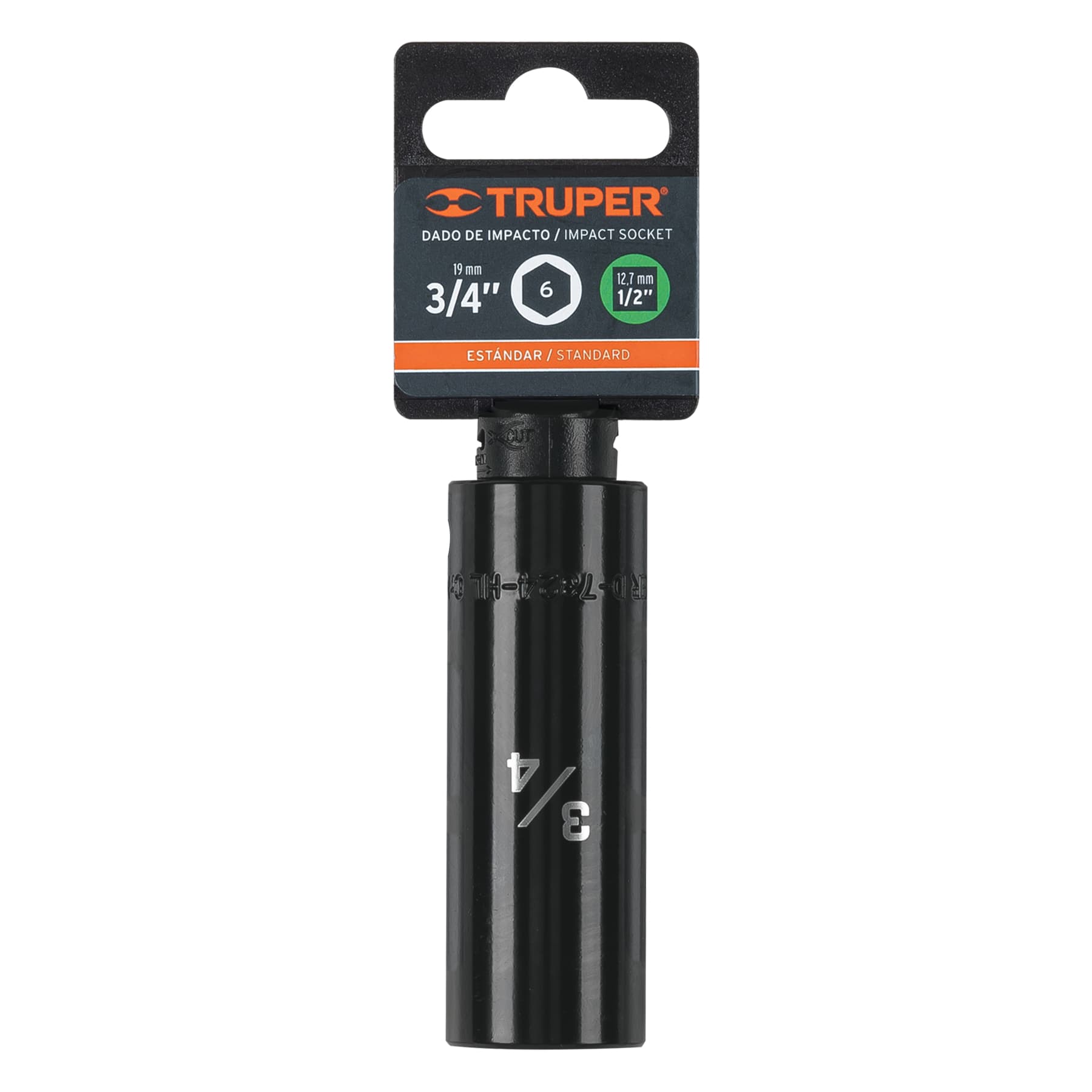 Truper D-7324-HL Dado largo impacto de 3/4', 6 puntas, cuadro 1/2'