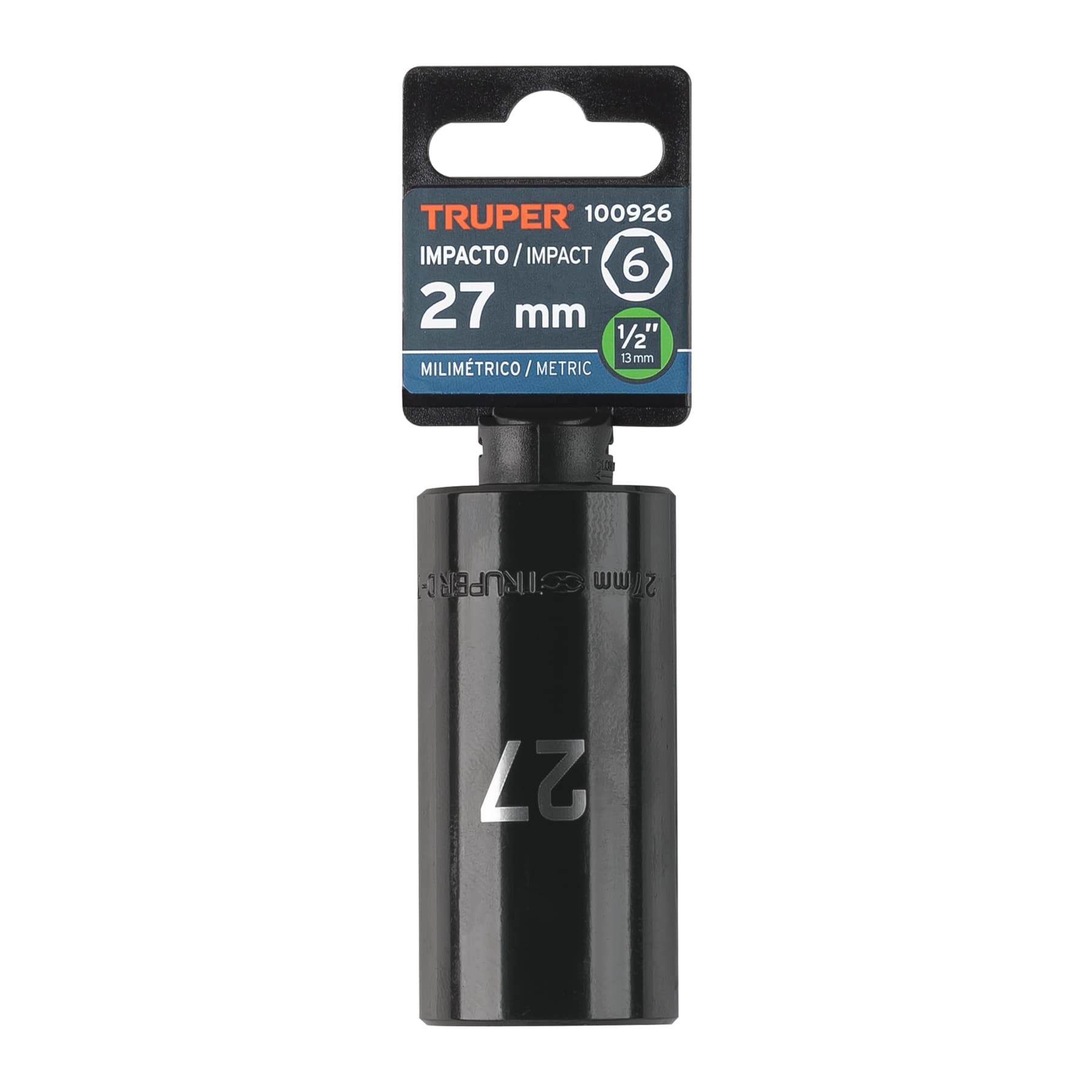 Truper D-7327-ML Dado largo impacto de 27 mm, 6 puntas, cuadro 1/2'