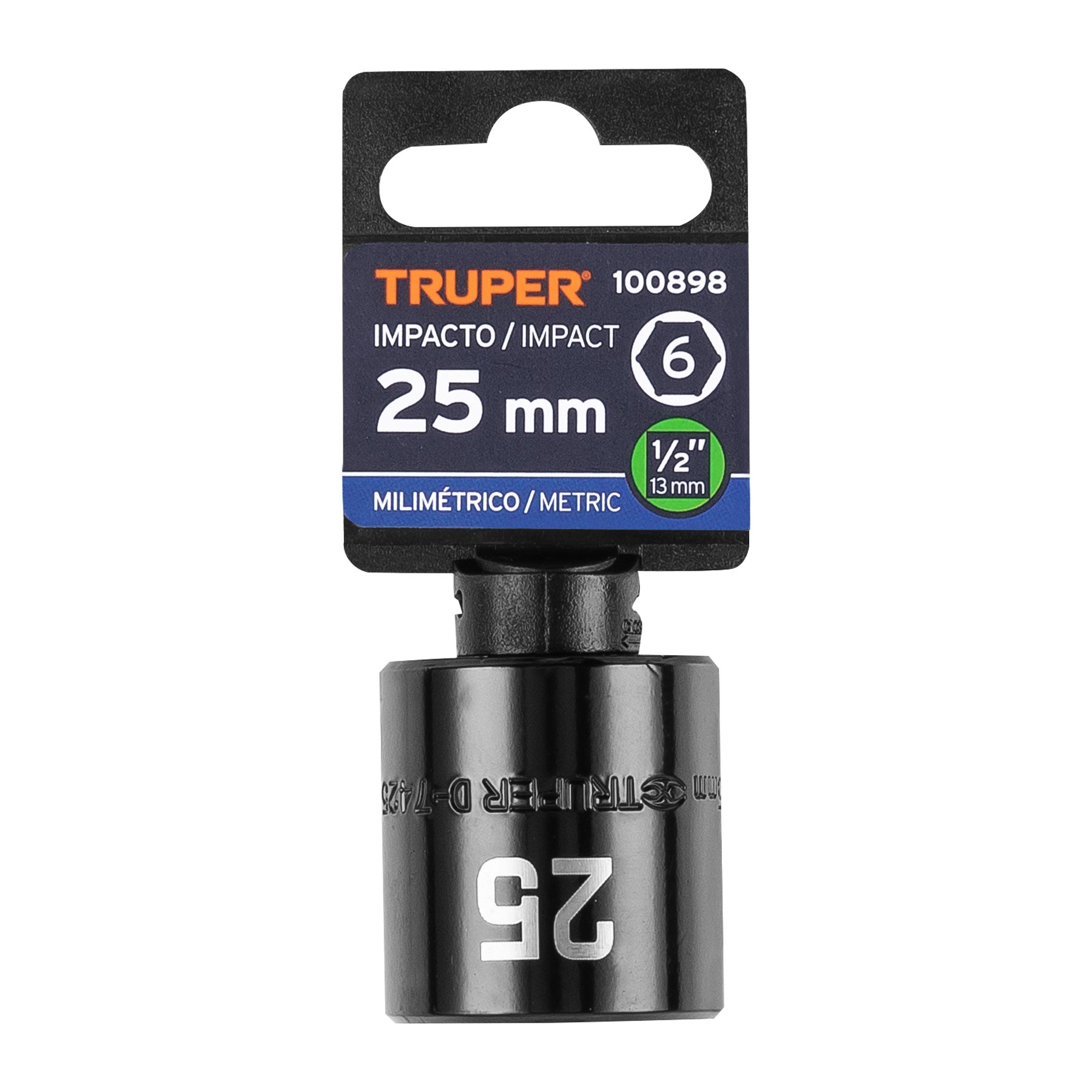 Truper D-7425-M Dado de impacto de 25 mm, 6 puntas, cuadro 1/2'
