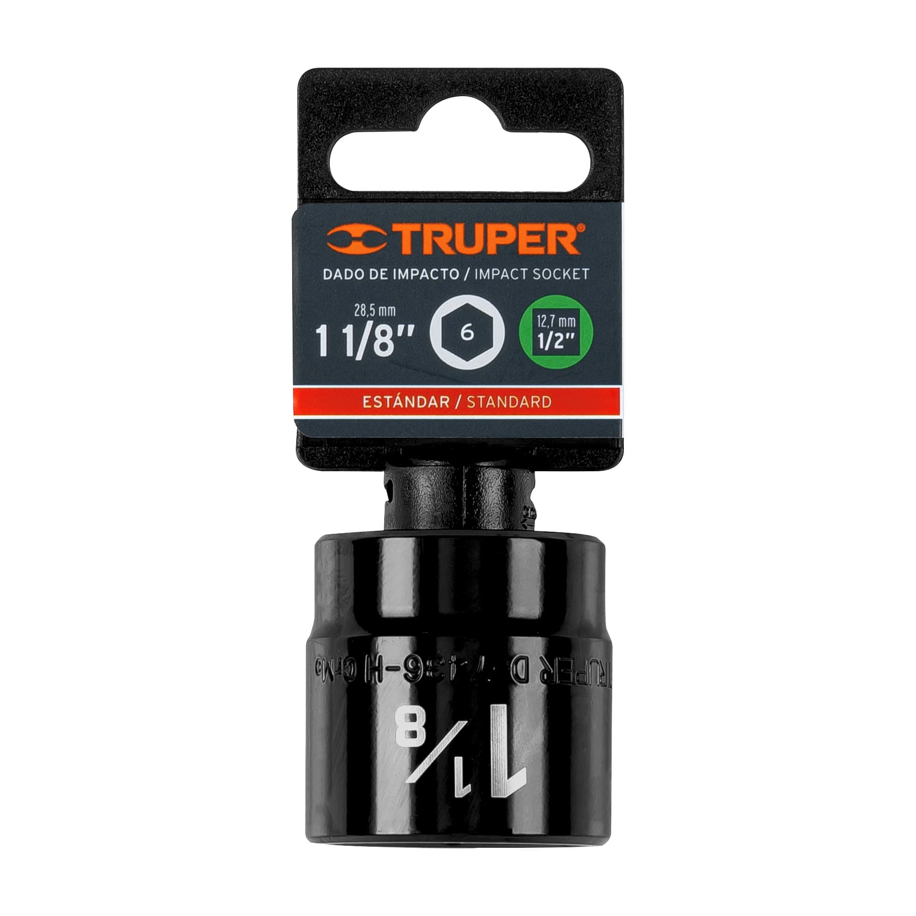 Truper D-7436-H Dado de impacto de 1-1/8', 6 puntas, cuadro 1/2'