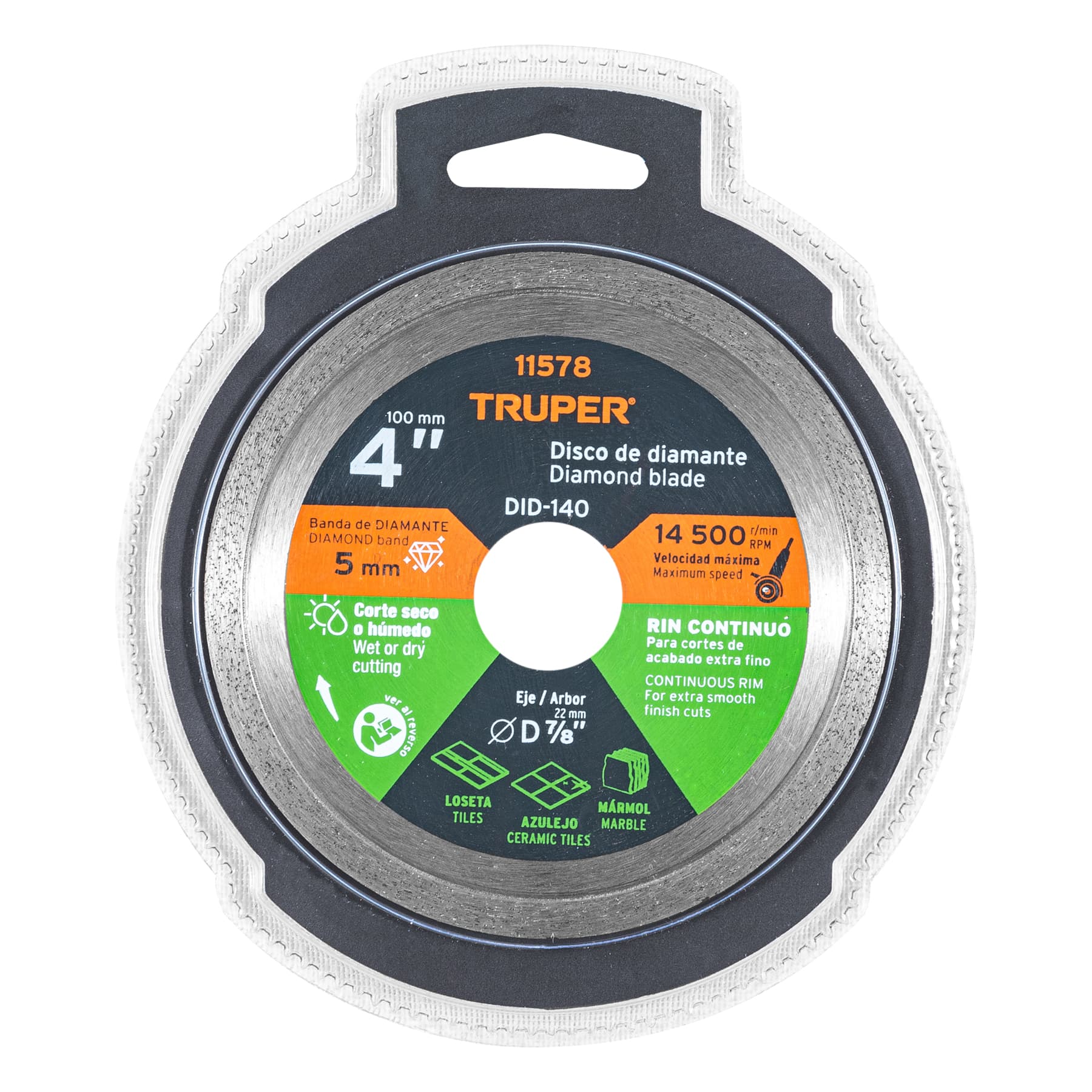 Truper DID-140 Disco de diamante de 4' x 1.6 mm rin continuo