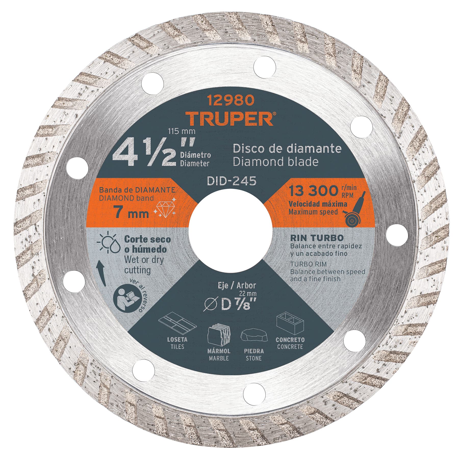 Truper DID-245 Disco de diamante de 4-1/2' x 2.2 mm rin turbo