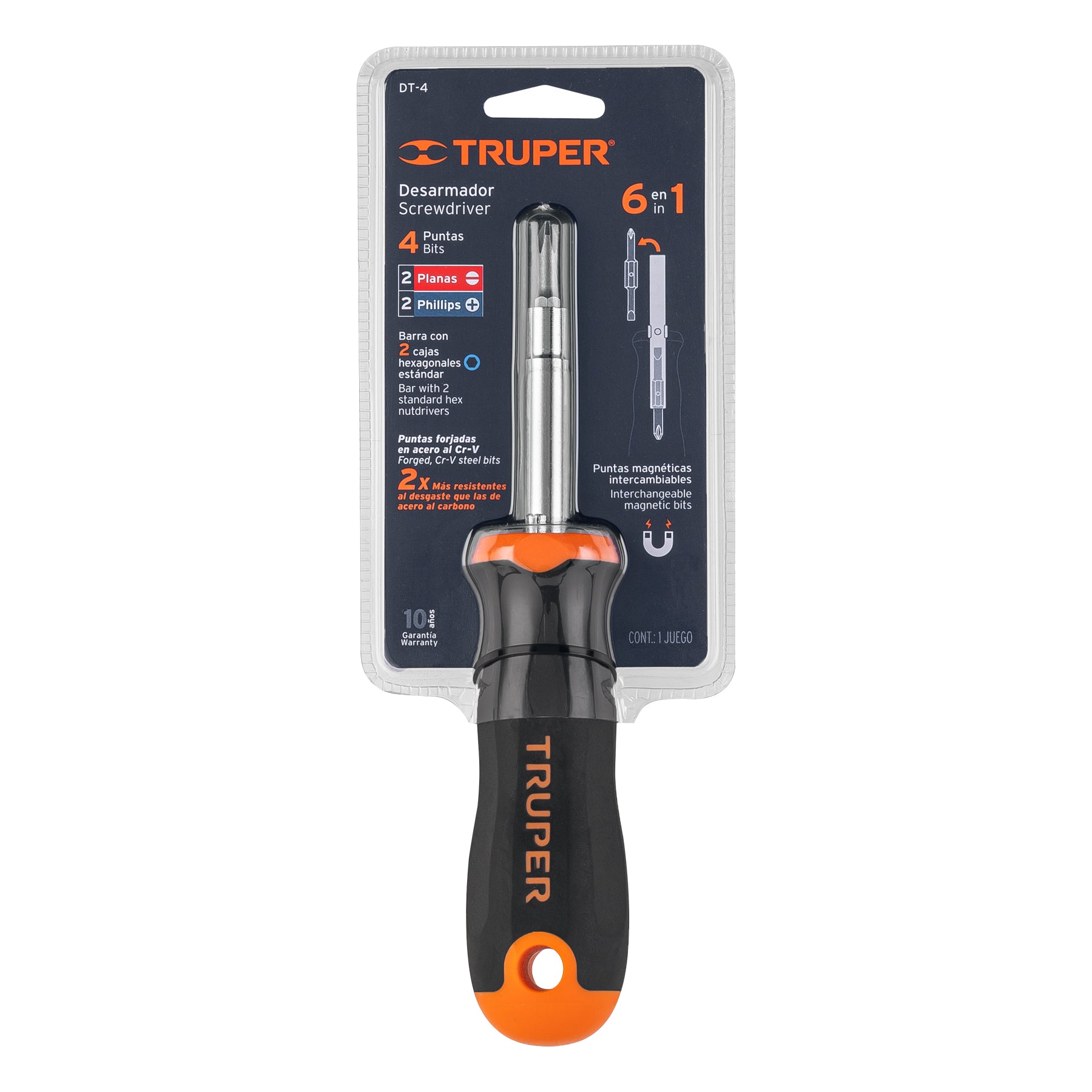 Truper DT-4 Desarmador 2 puntas dobles y barra con 2 cajas hexagonales
