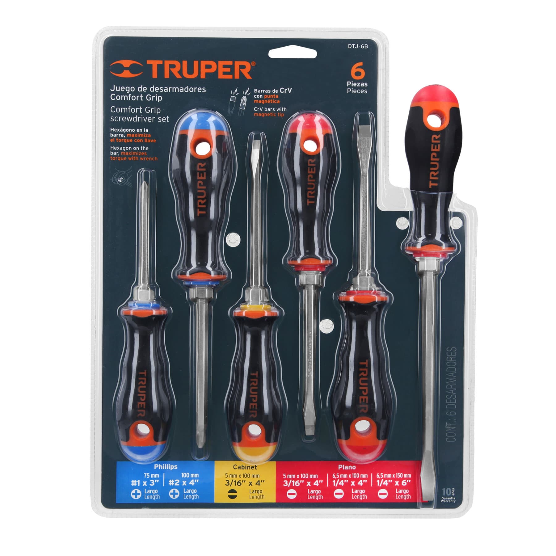 Truper DTJ-6B Juego de 6 desarmadores mango comfort grip
