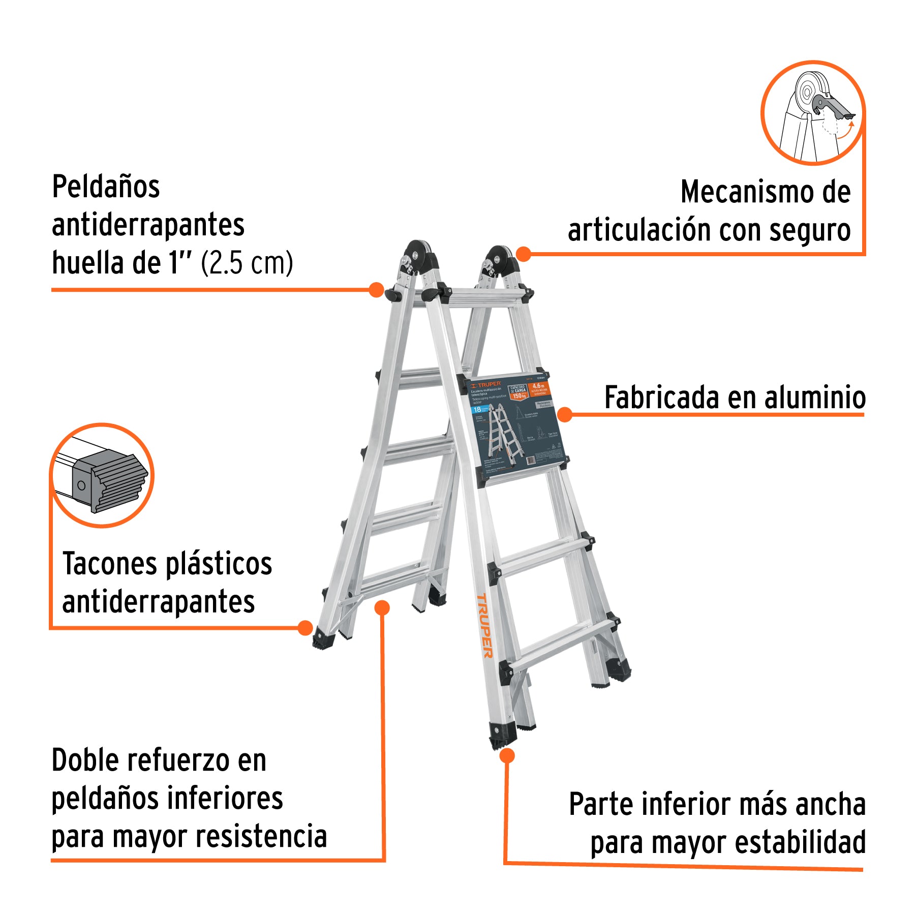 Truper EMT-18 Multiescalera telescópica 4.5 m 150 kg | Ferrenacional