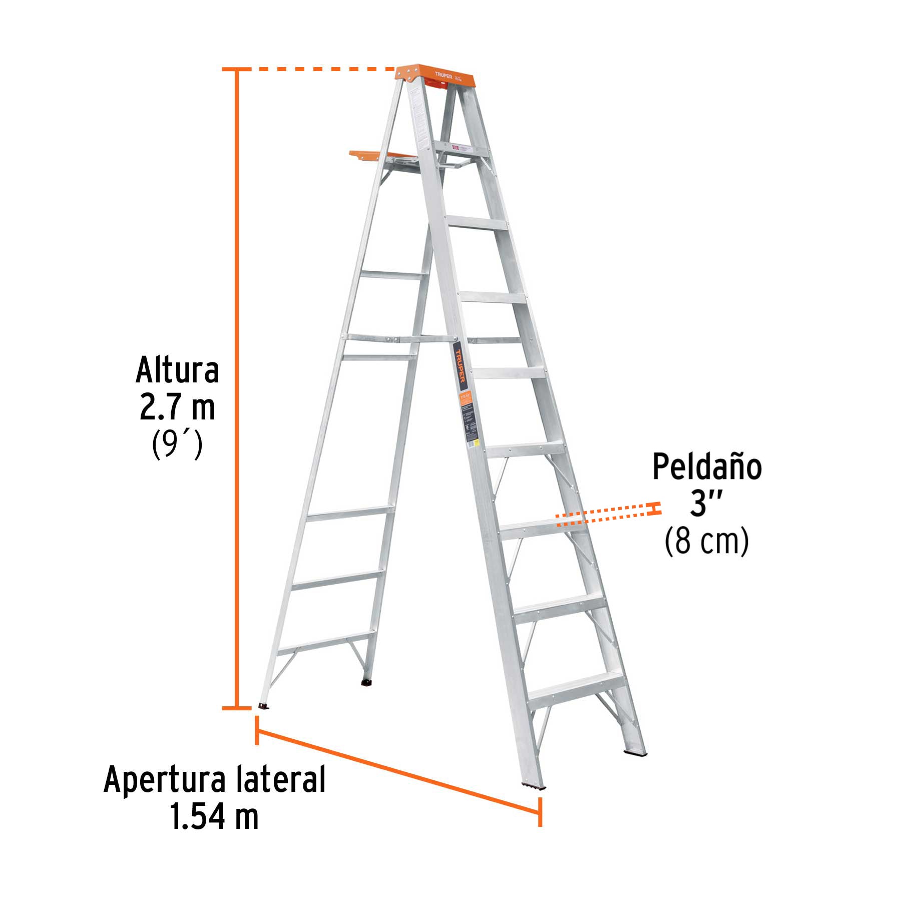 Truper EST-28 Escalera de tijera tipo II 8 peldaños con bandeja | Ferrenacional