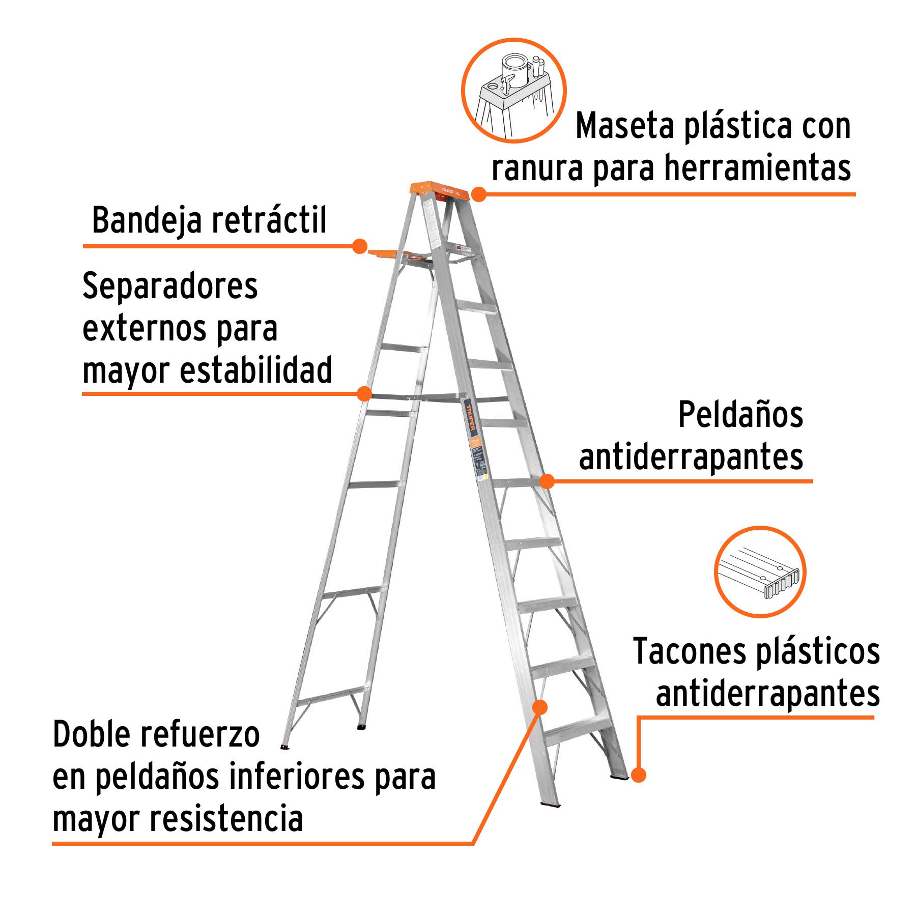 Escalera de Tijera de Aluminio 9 Peldaños - Truper EST-29