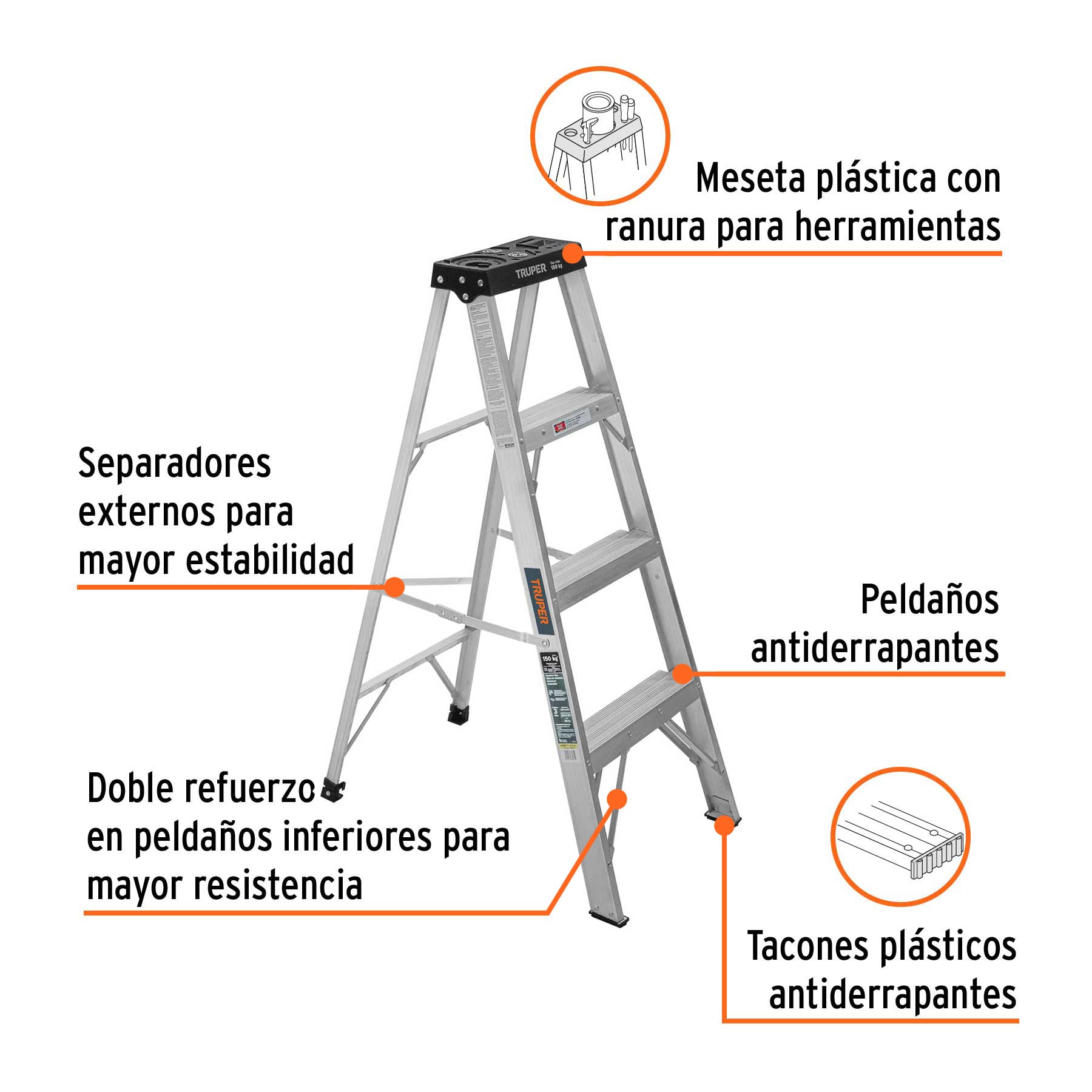 Escalera de tijera Truper EST-33 | 3 escalones Tipo III | Ferrenacional