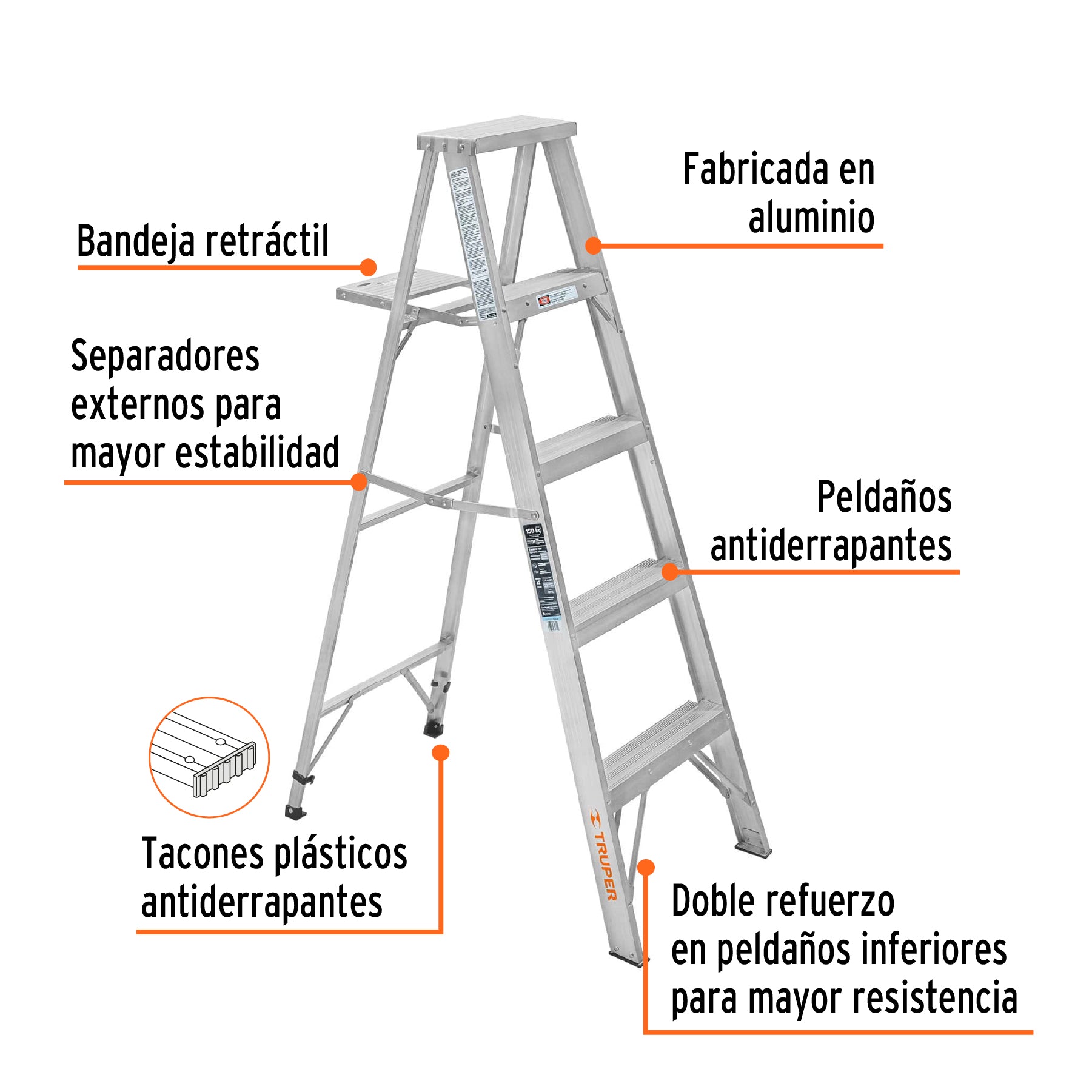 Truper ESTA-34 Escalera de tijera aluminio tipo III 4 peldaños | Ferrenacional