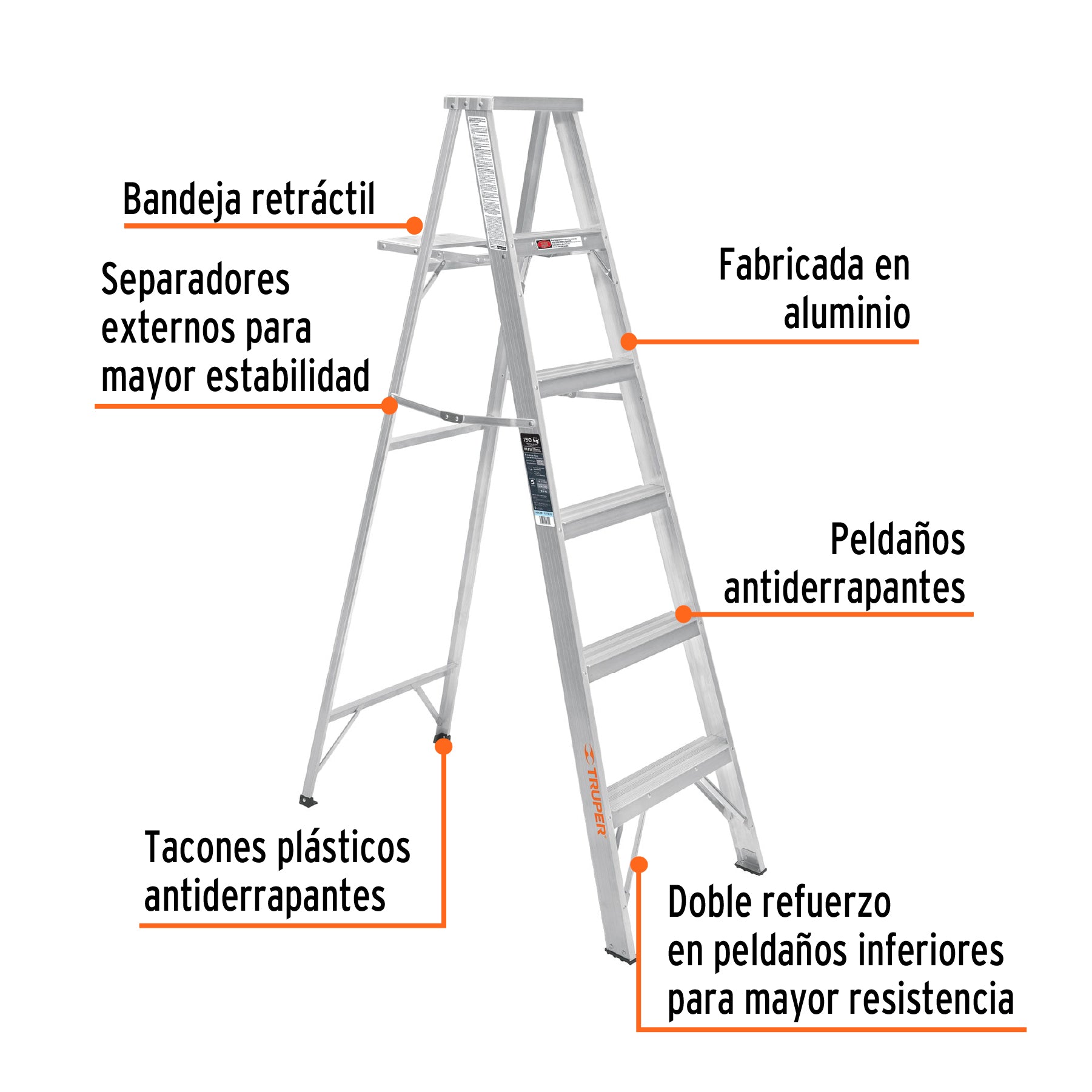 Truper ESTA-35 Escalera de tijera aluminio tipo III 5 escalones | Ferrenacional