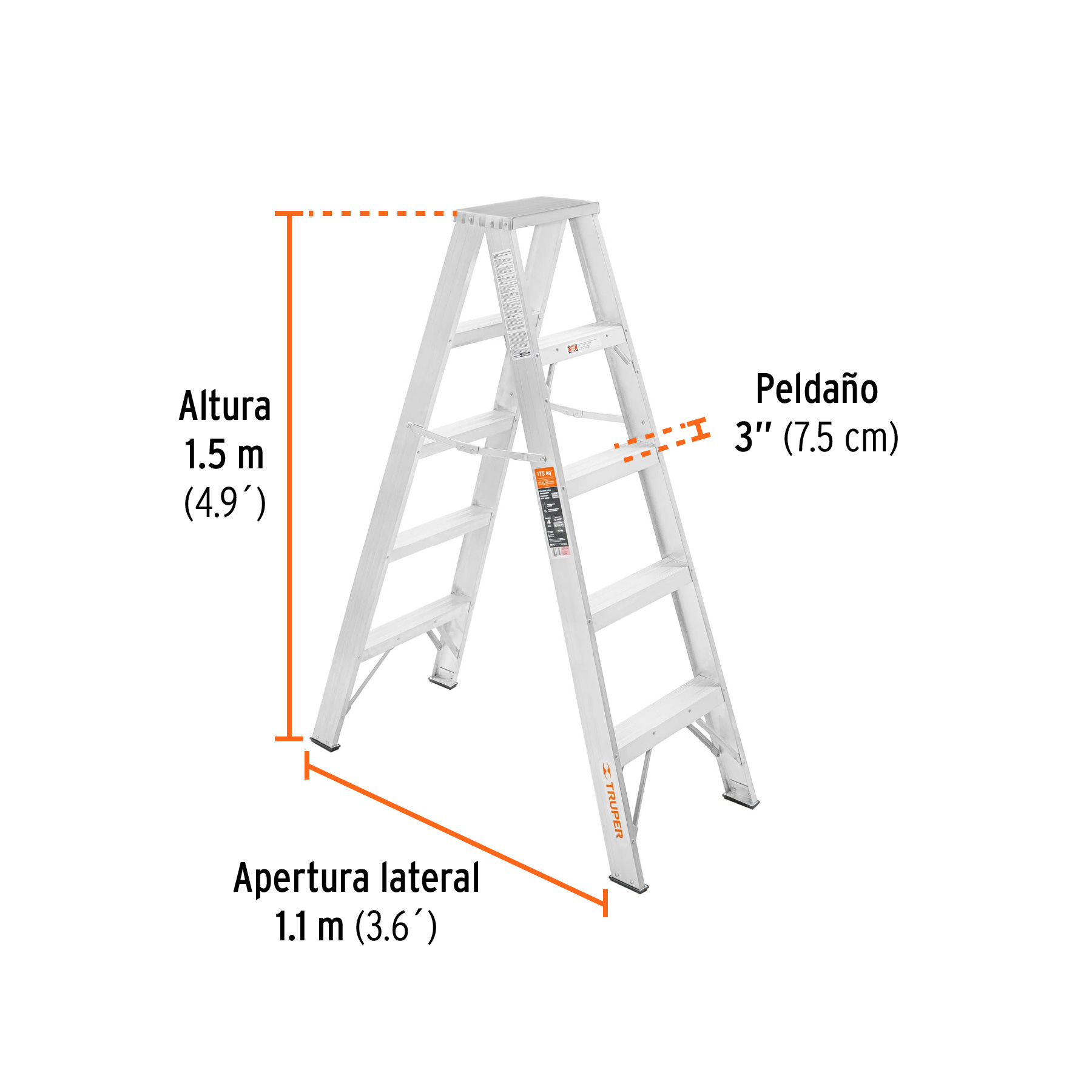 Truper ESTD-24 Escalera de tijera doble aluminio 4 peldaños | Ferrenacional