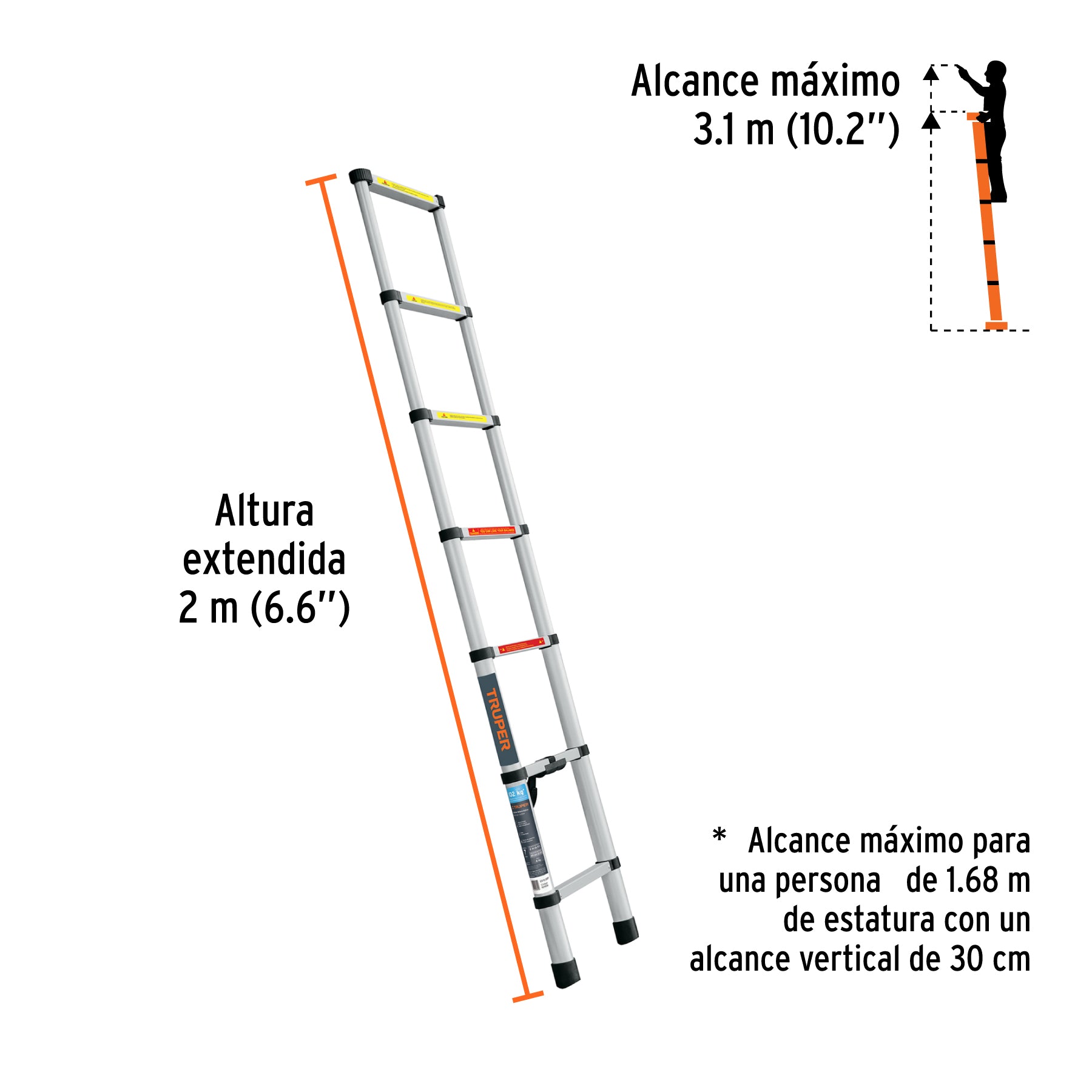 Truper ESTE-207 Escalera telescópica tipo II 7 peldaños aluminio | Ferrenacional